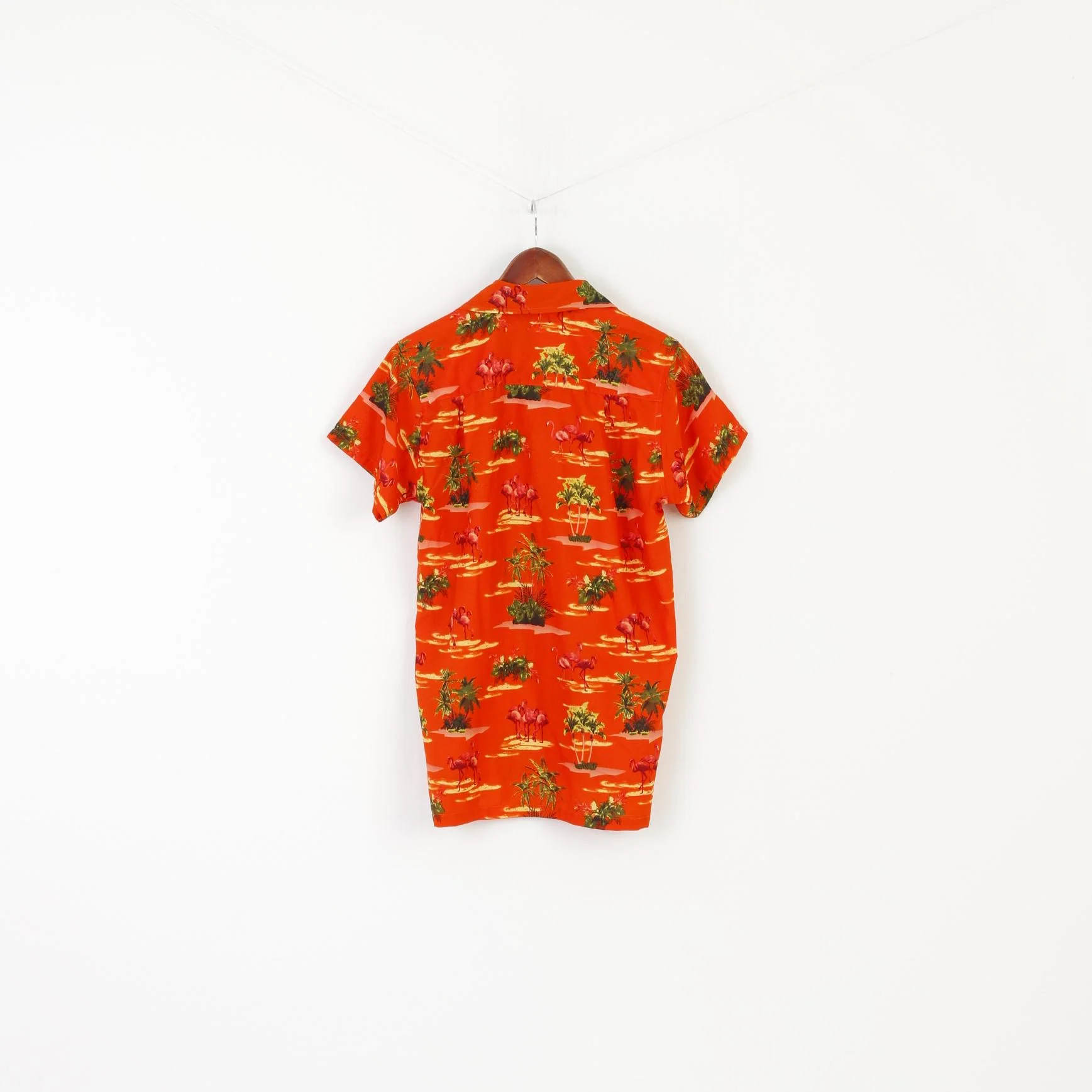 Vintage Men S Casual Shirt Orange Shiny Pocket Palms Printed Summer Top - Image 5