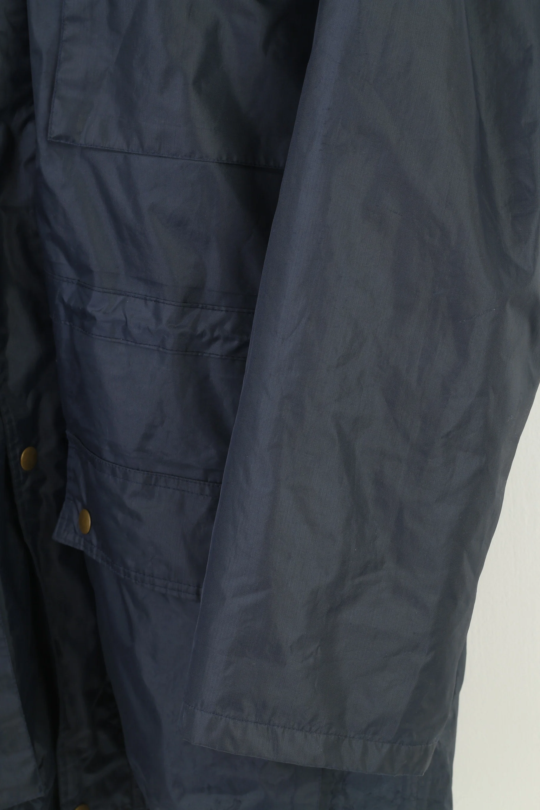 Vintage Men XL Jacket Navy Padded Full Zipper Hood Pockets Vintage Nylon Top - Image 3