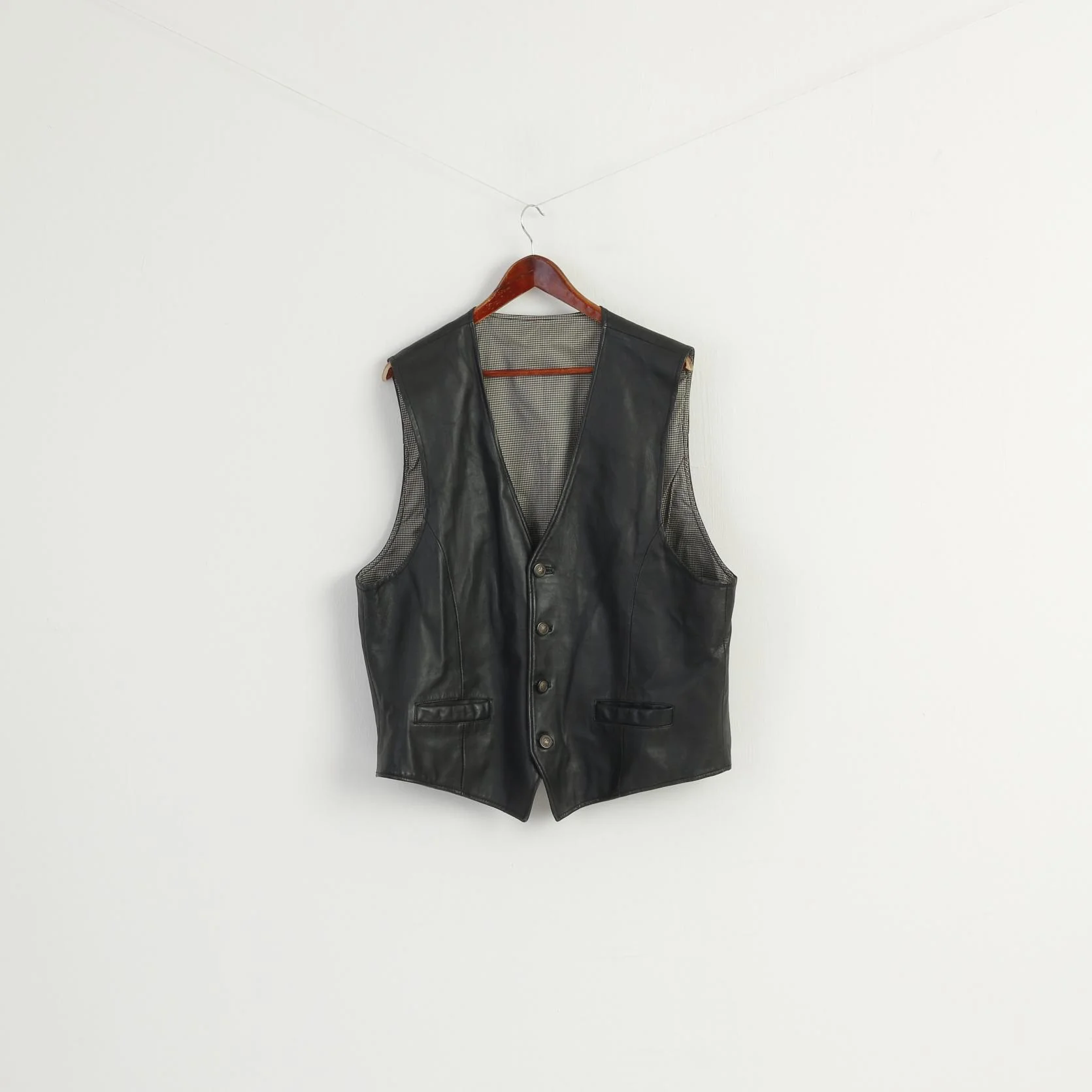 Vintage Men XL Waistcoat Black Soft Leather Detailed Buttons Casual Vest - Image 3