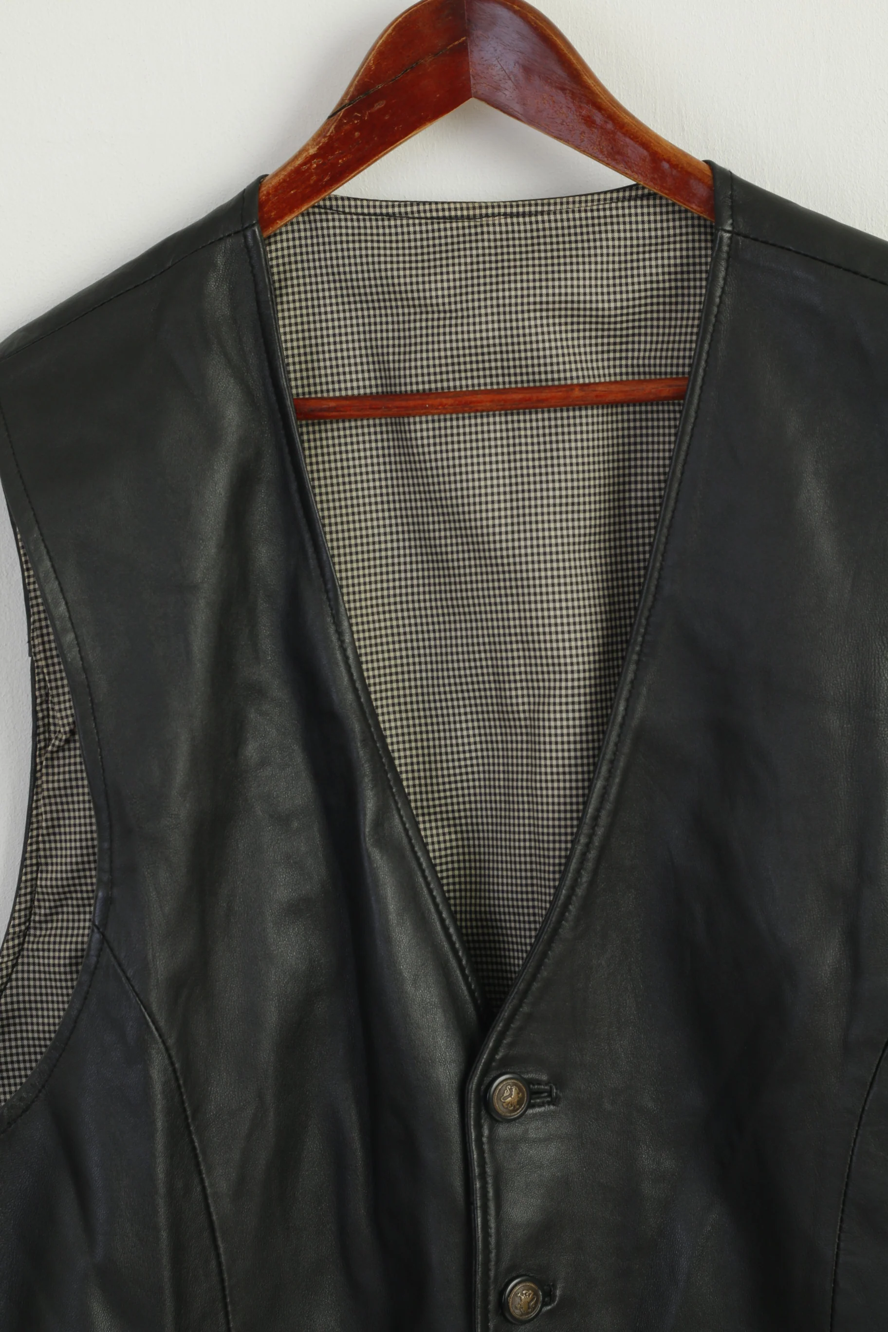 Vintage Men XL Waistcoat Black Soft Leather Detailed Buttons Casual Vest - Image 4