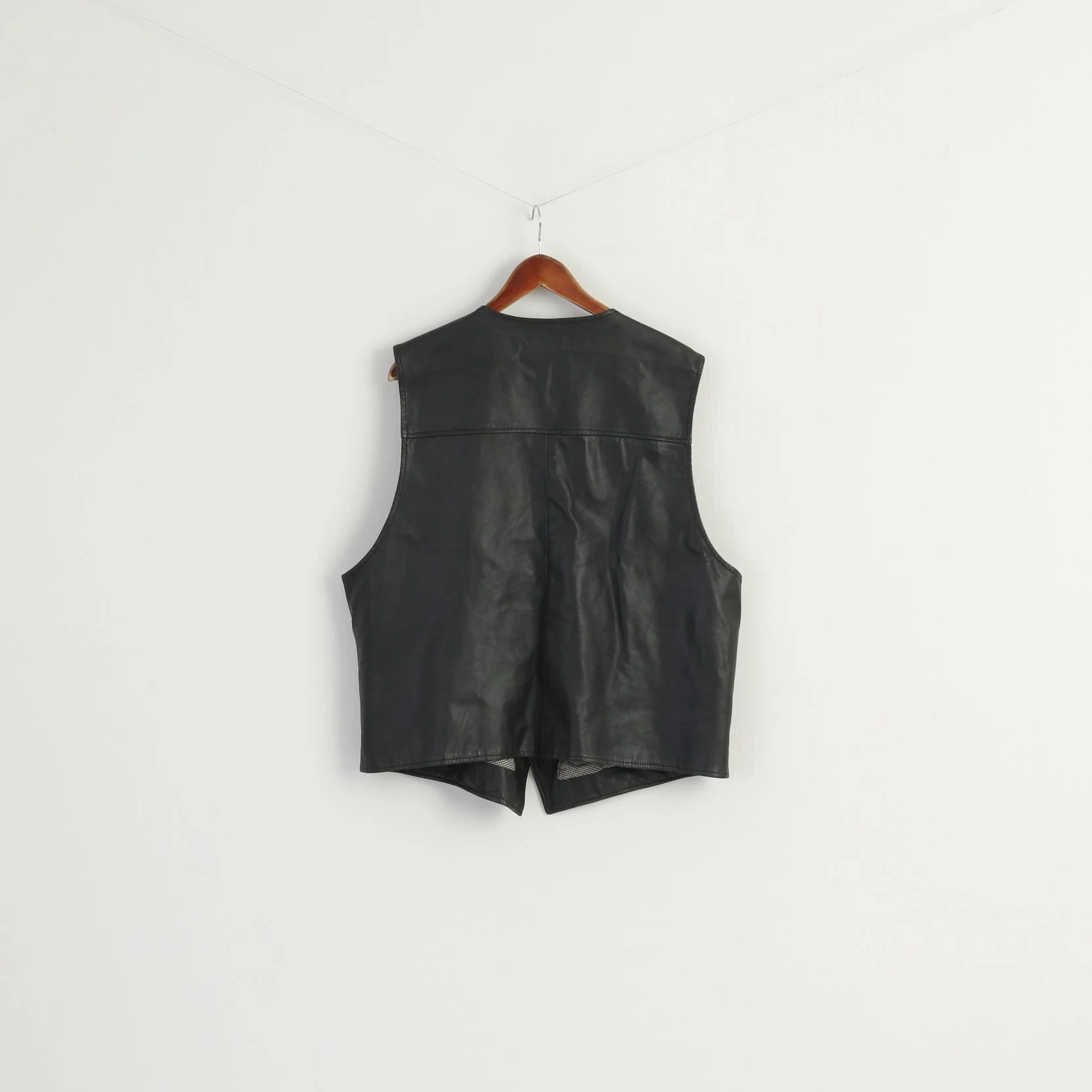 Vintage Men XL Waistcoat Black Soft Leather Detailed Buttons Casual Vest - Image 7