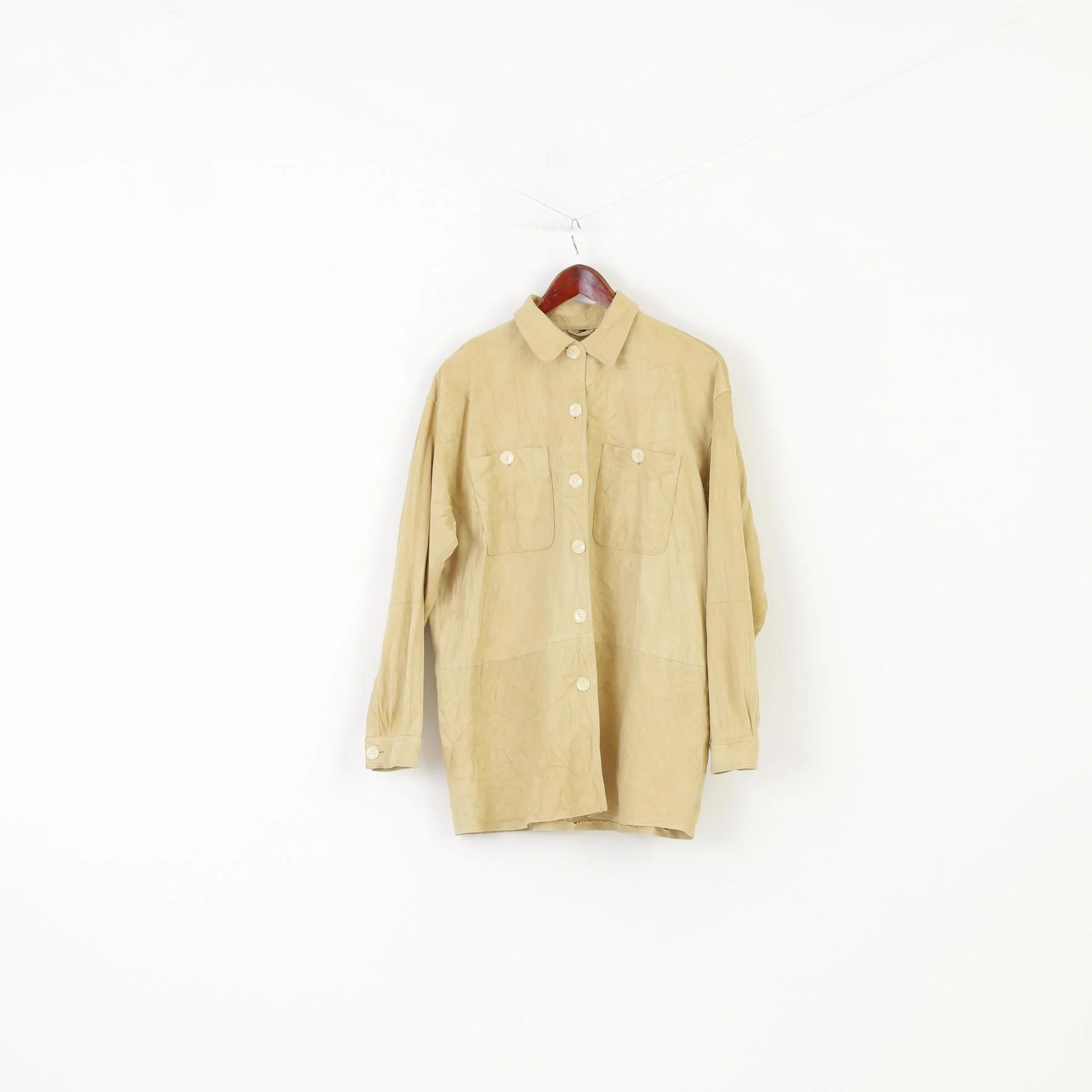 Vintage Woman L Leather Jacket  Beige Vintage Buttoned Western Country Top