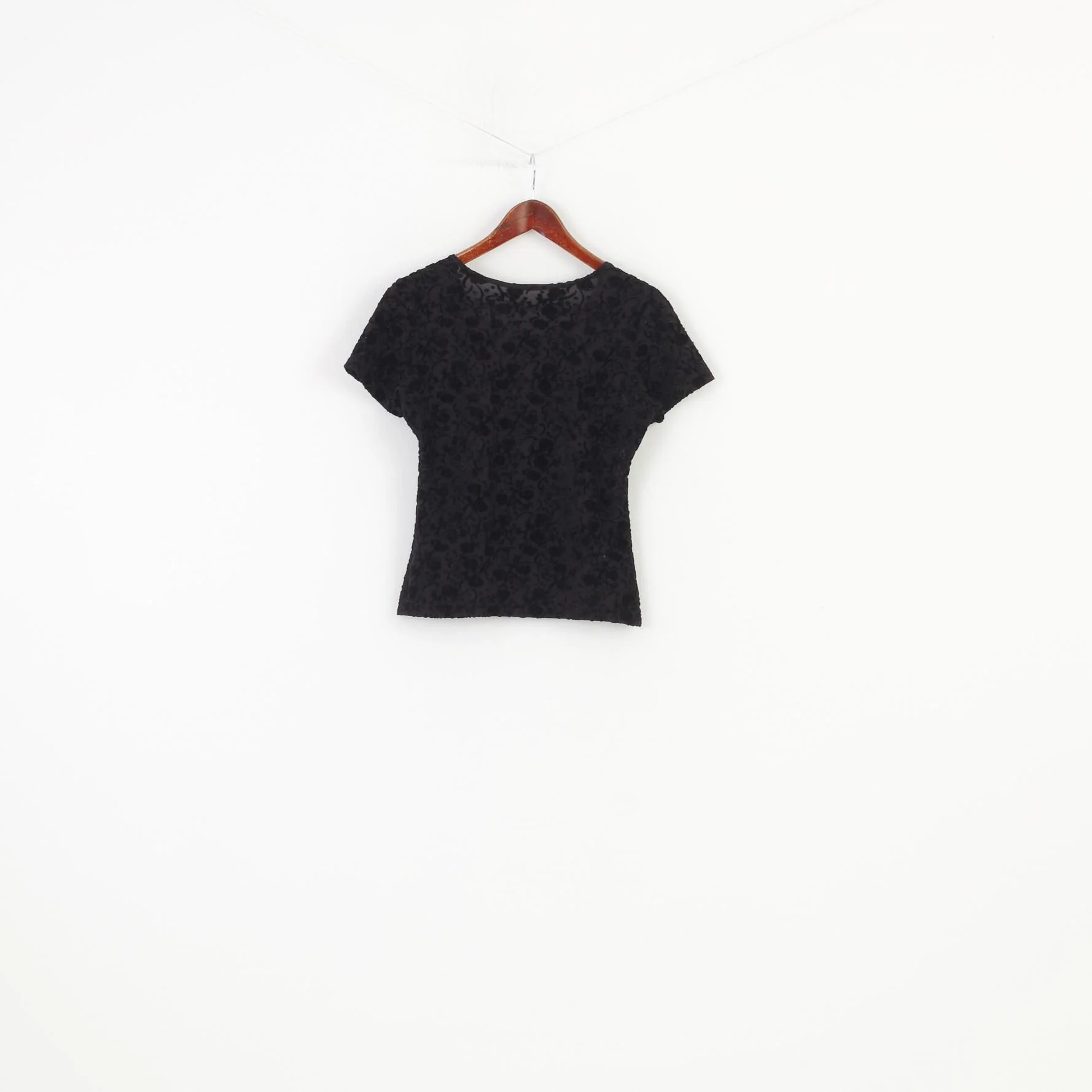Vintage Woman S Shirt Black Flower Short Sleeve Elegant Top - Image 4