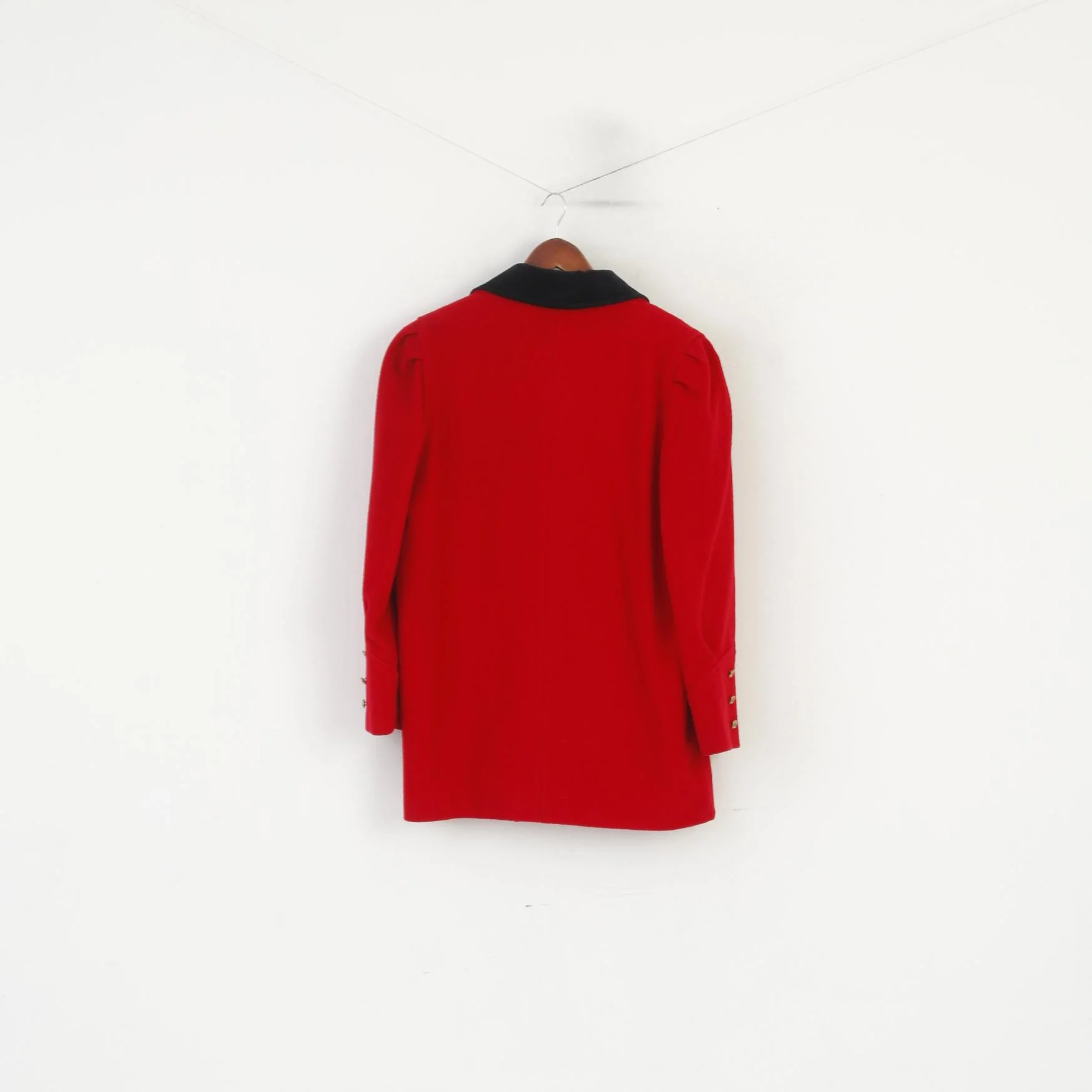 Vintage Women 14 L Jacket Red Pure Wool Double Breasted Gold Buttons Retro Coat - Image 7