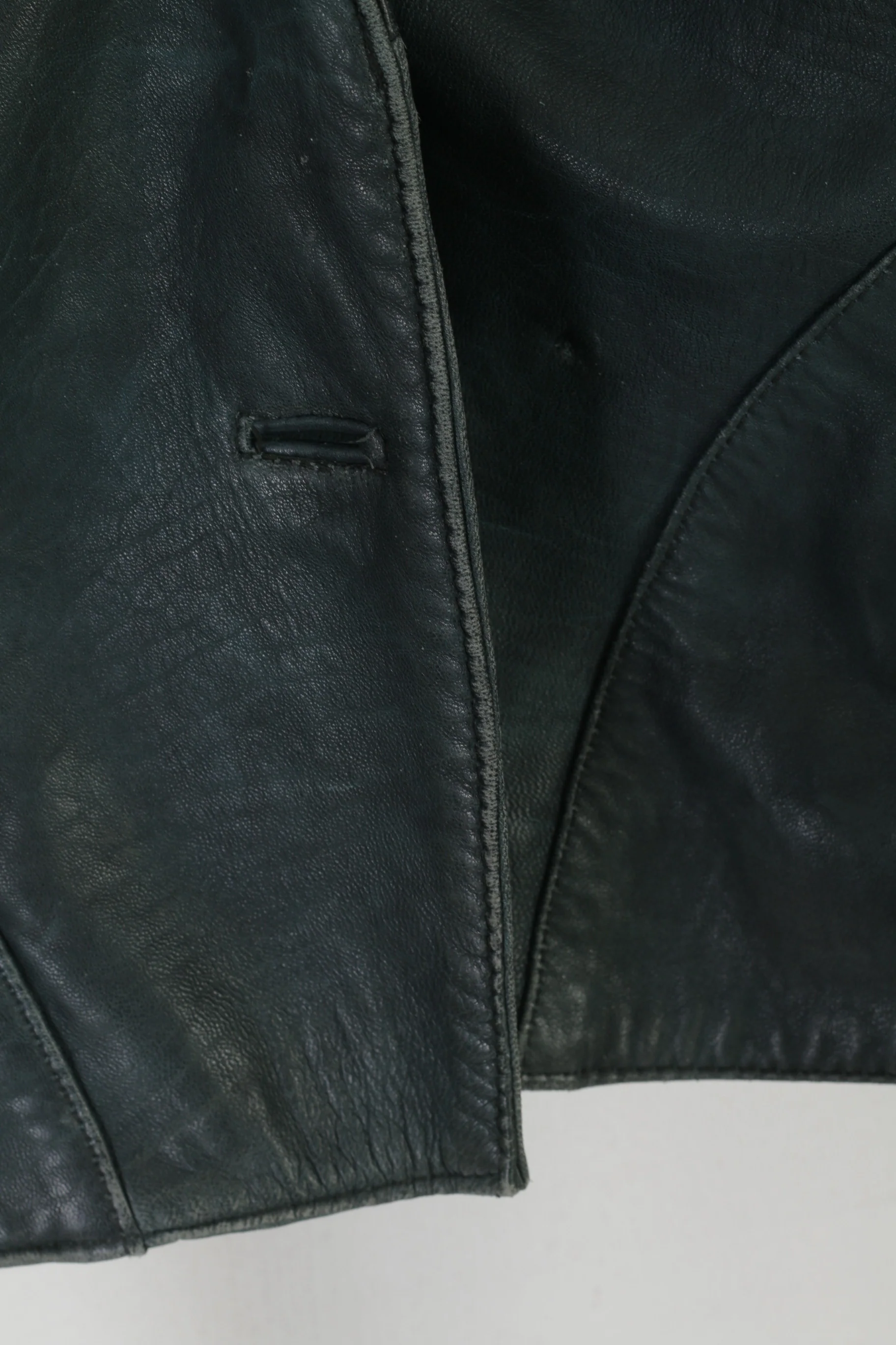 Vintage Women 40 M Jacket Blue Leather Shoulder Pads Retro Style Biker Belted Top - Image 5