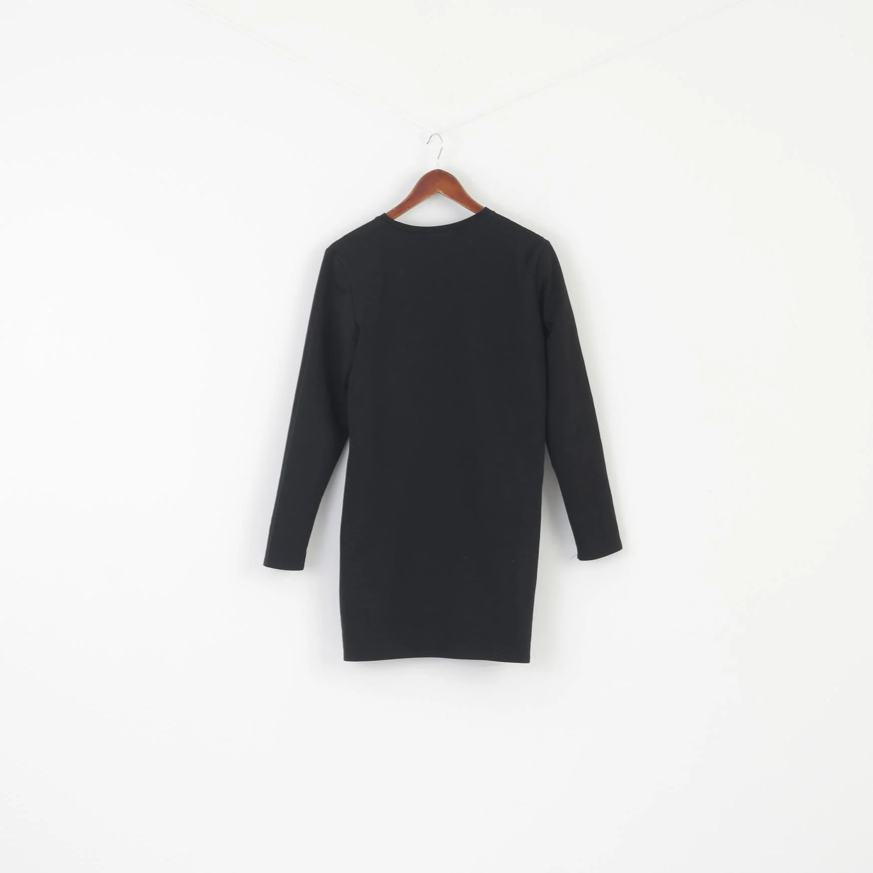 Vintage Women M Dress Black Sport Cotton Stretch Printed Long Sleeve - Image 5