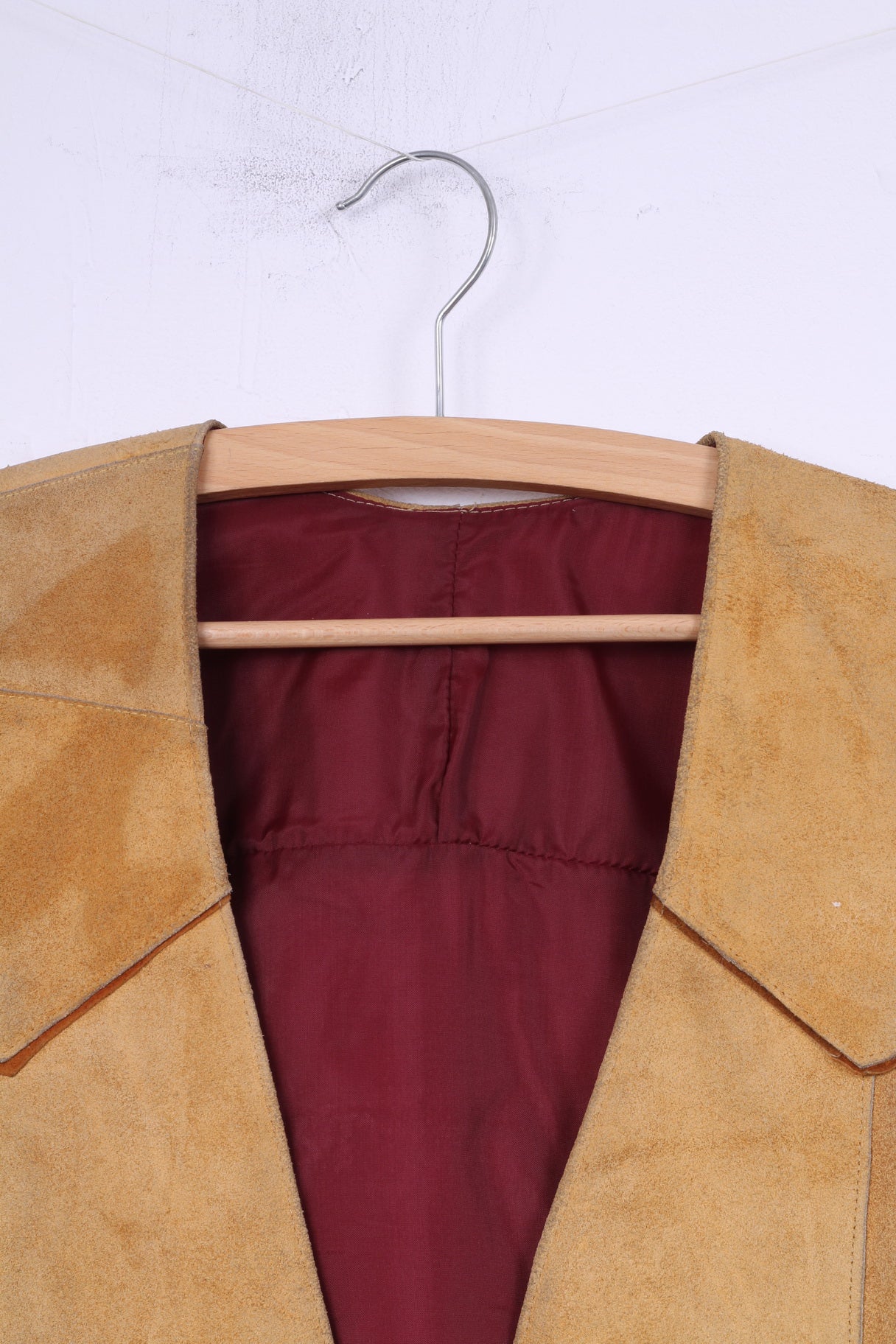 Vintage Women M Vest Patchwork Leather Suede Camel Retro Top - Image 3