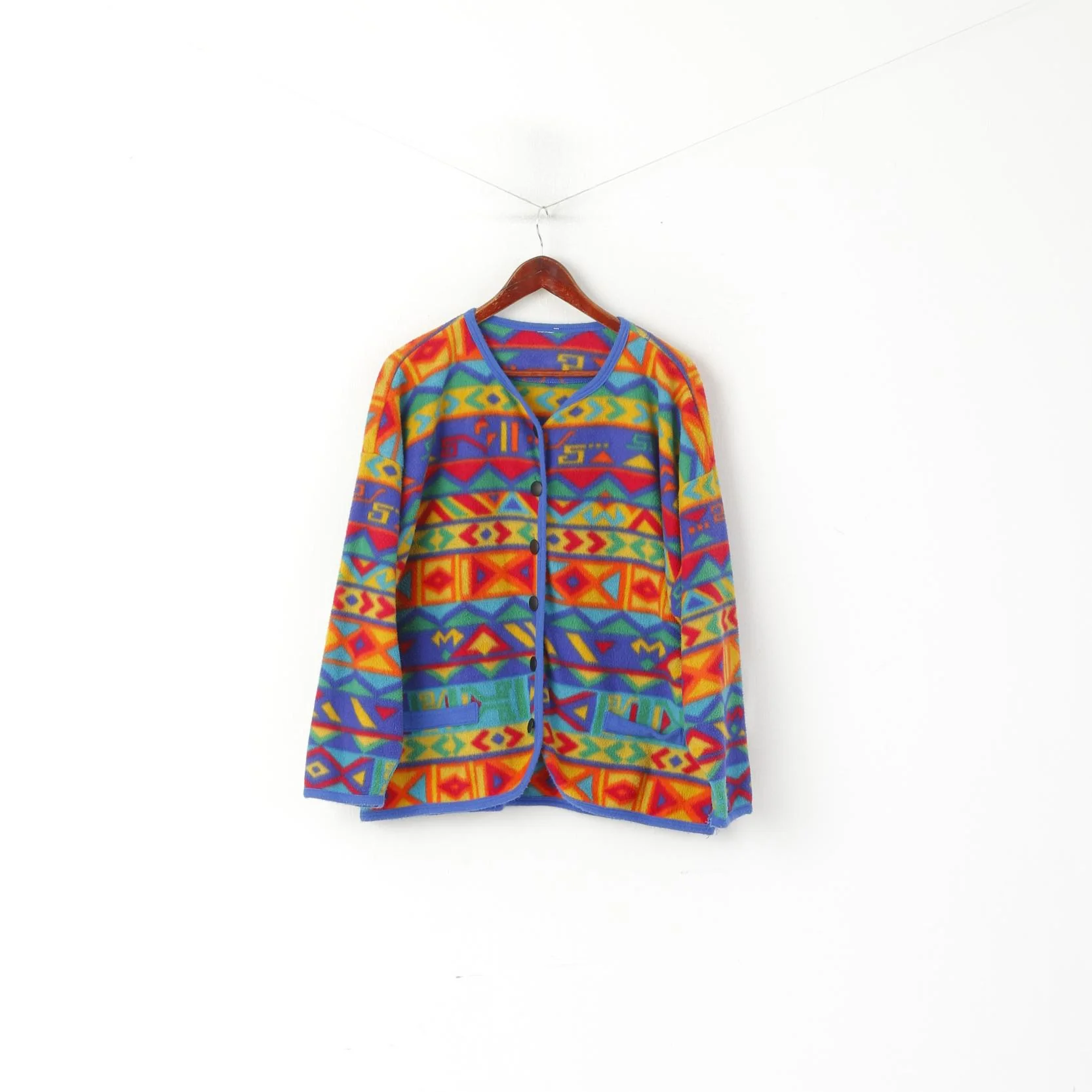 Vintage Women XL Fleece Top Multicoloured Oversize Buttoned Vintage Sweatshirt - Image 2