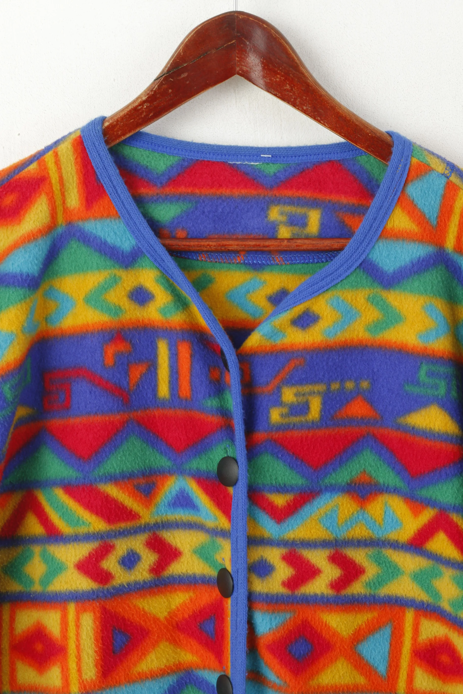 Vintage Women XL Fleece Top Multicoloured Oversize Buttoned Vintage Sweatshirt - Image 3