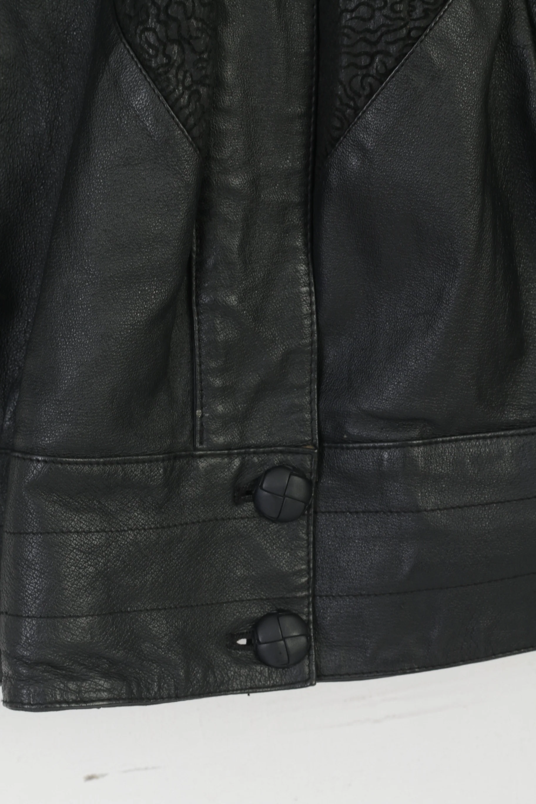 Vintage Women XL Jacket Black Leather Bat Bomber Shoulder Pads Retro Top - Image 4