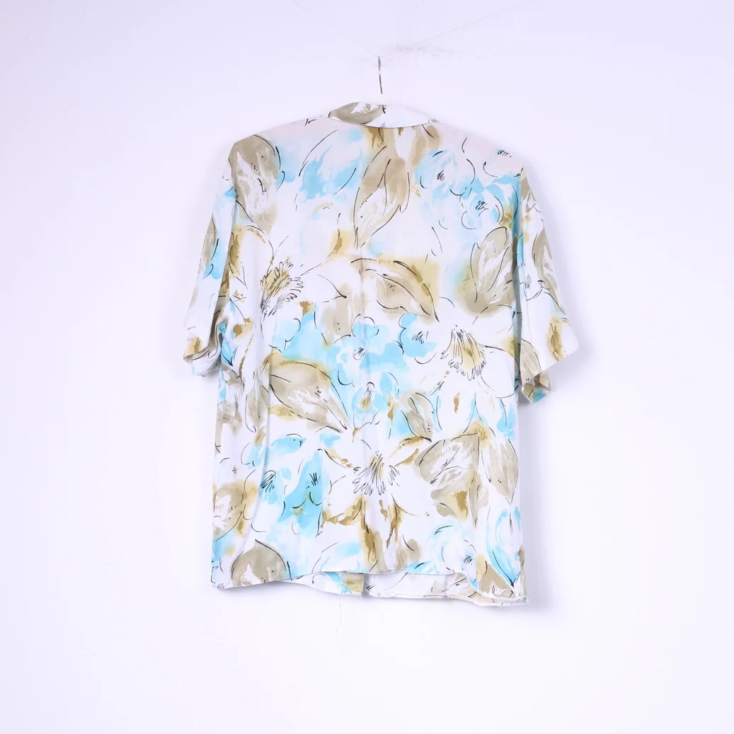 Vintage Women XL Casual Shirt Flower Print Short Sleeve Top White - Image 4