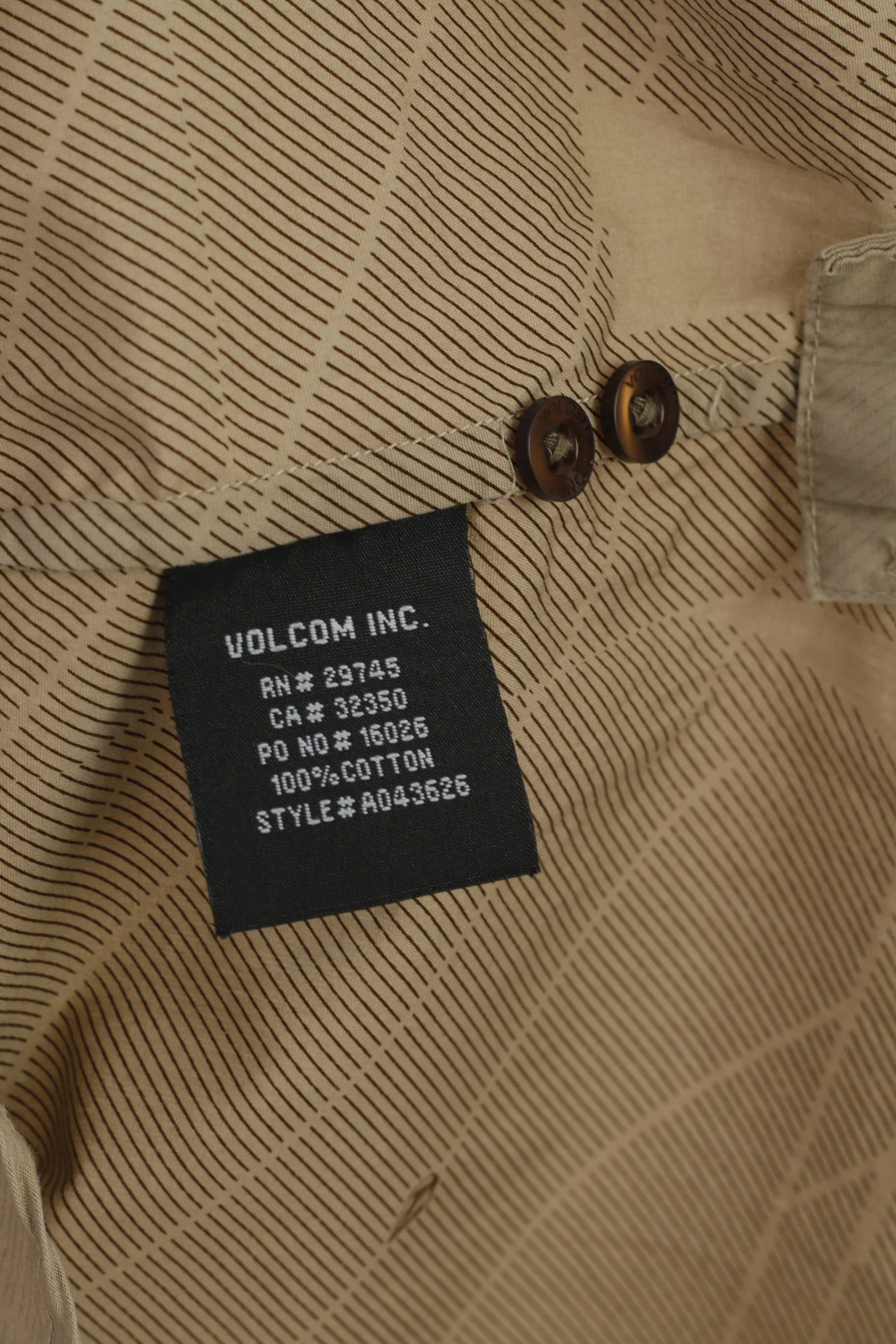 Volcom Men S Casual Shirt Beige Cotton Tailored Pocket Short Sleeve Outdoor Top - Image 5