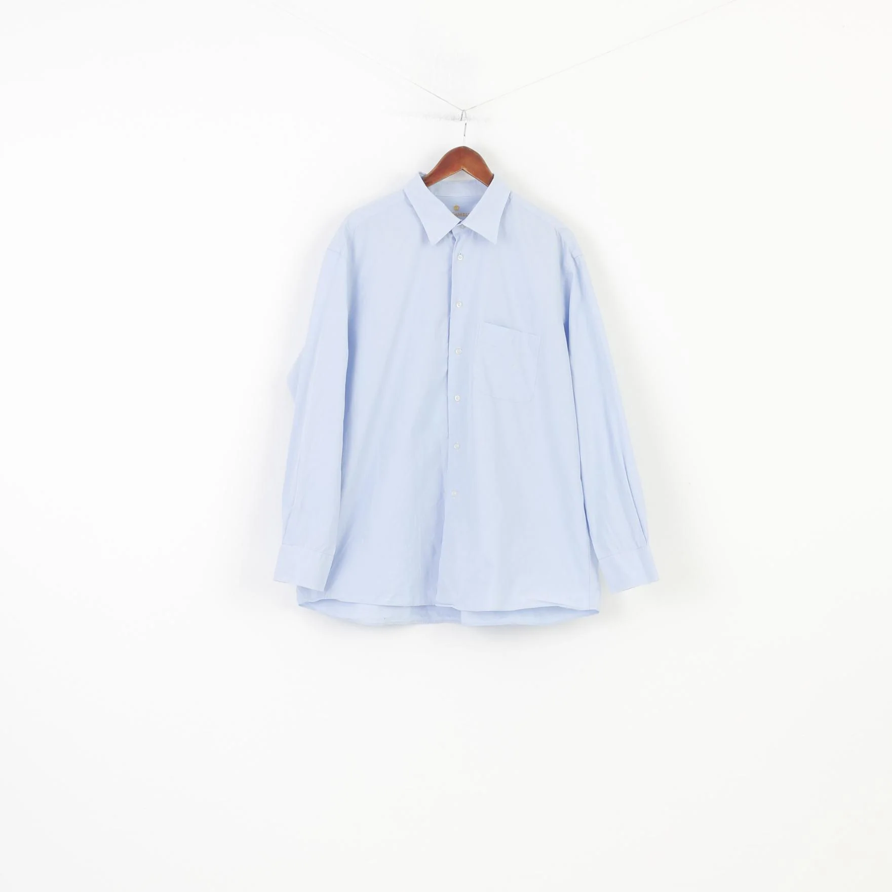 Von Daniels Men 46 XXL Casual Shirt Checkered Blue Long Sleeve Collar Cotton Elegant Classic Top