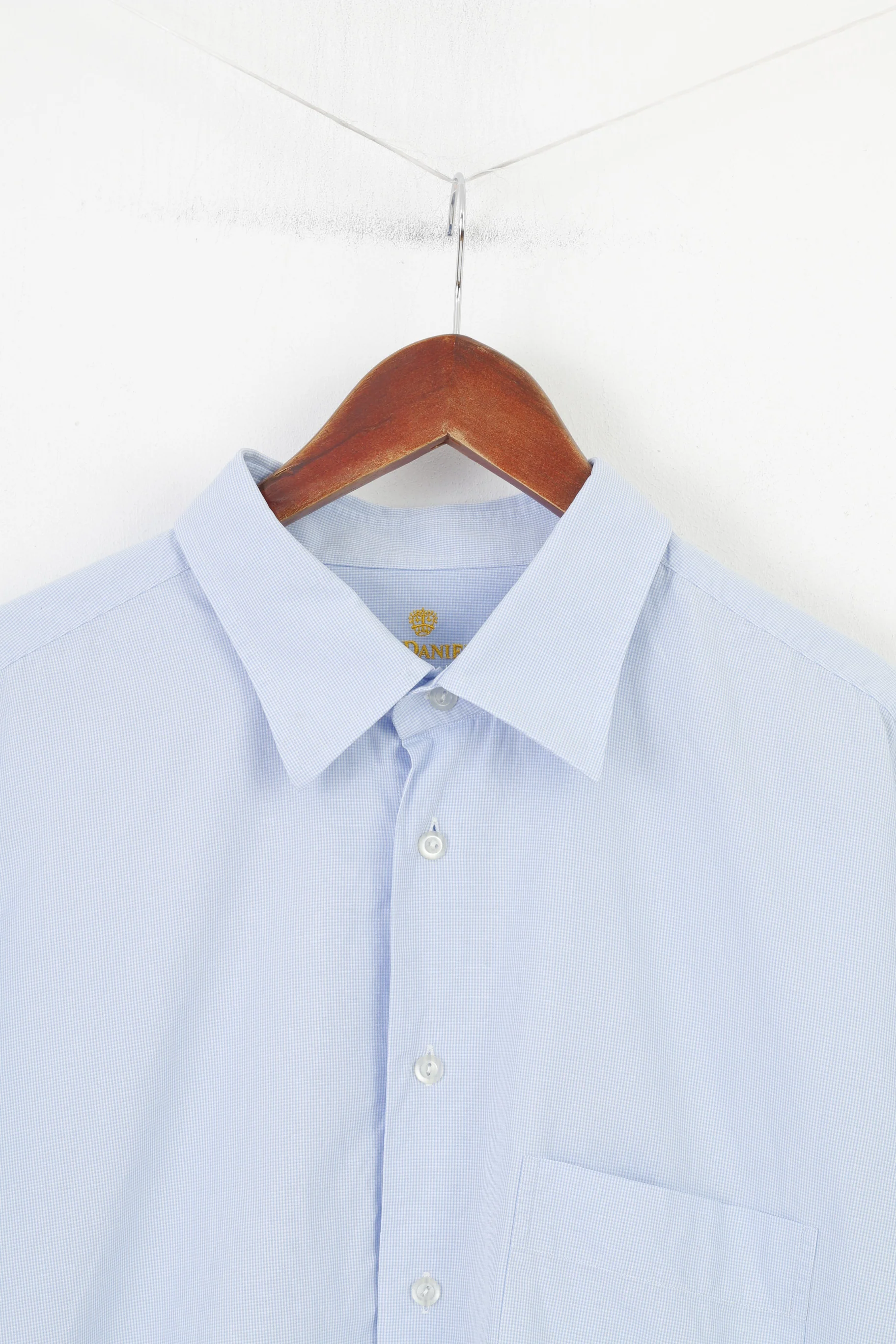 Von Daniels Men 46 XXL Casual Shirt Checkered Blue Long Sleeve Collar Cotton Elegant Classic Top - Image 2