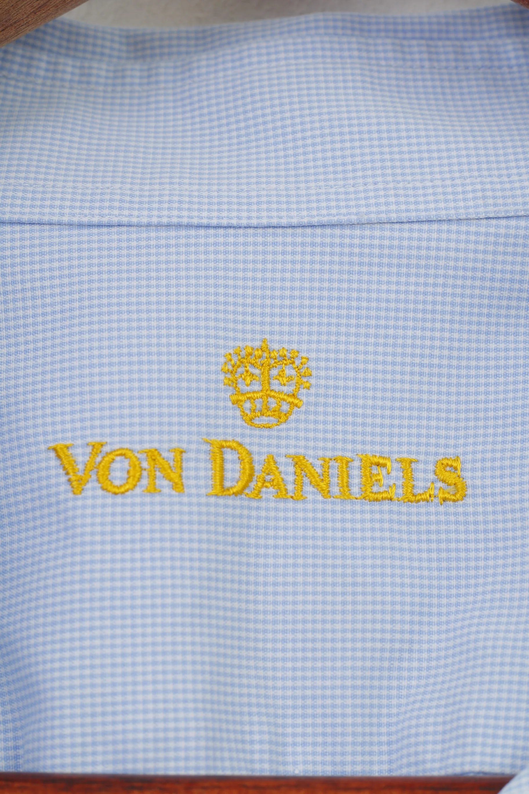 Von Daniels Men 46 XXL Casual Shirt Checkered Blue Long Sleeve Collar Cotton Elegant Classic Top - Image 4