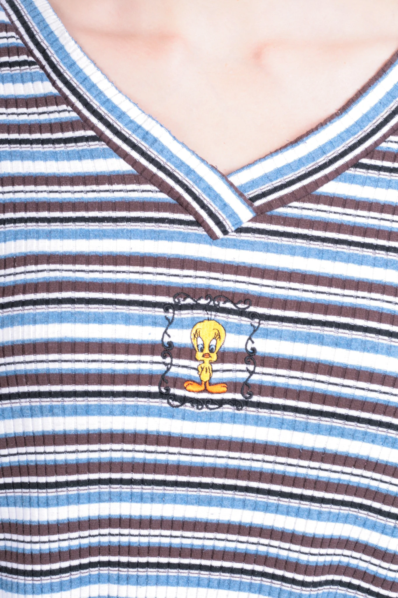 Warner Bros. Women's M Dress Cotton Tweety Striped V Neck - Image 3