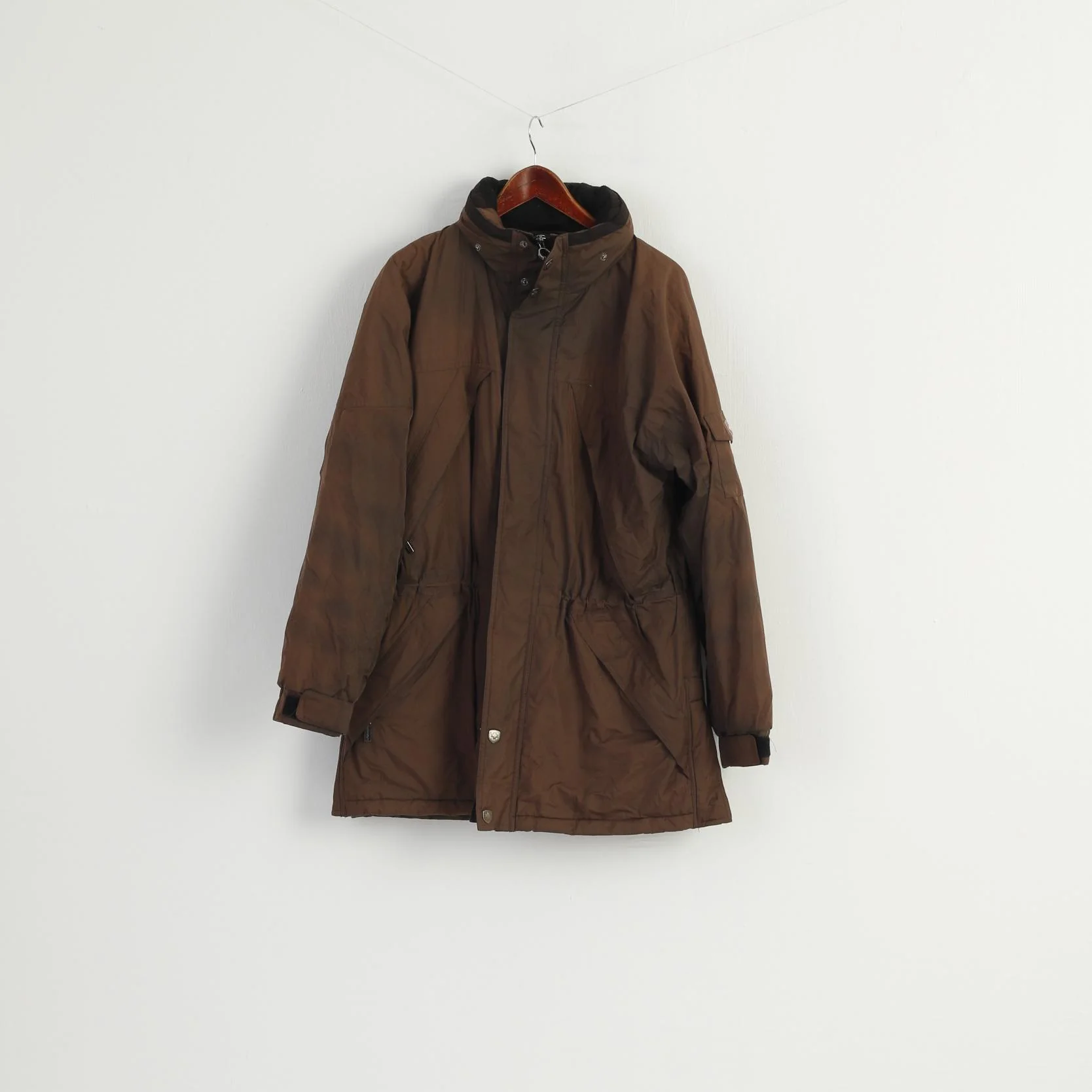 Wellensteyn Men M Jacket Brown Padded Shiny Full Zipper Hidden Hood Brandungsparka