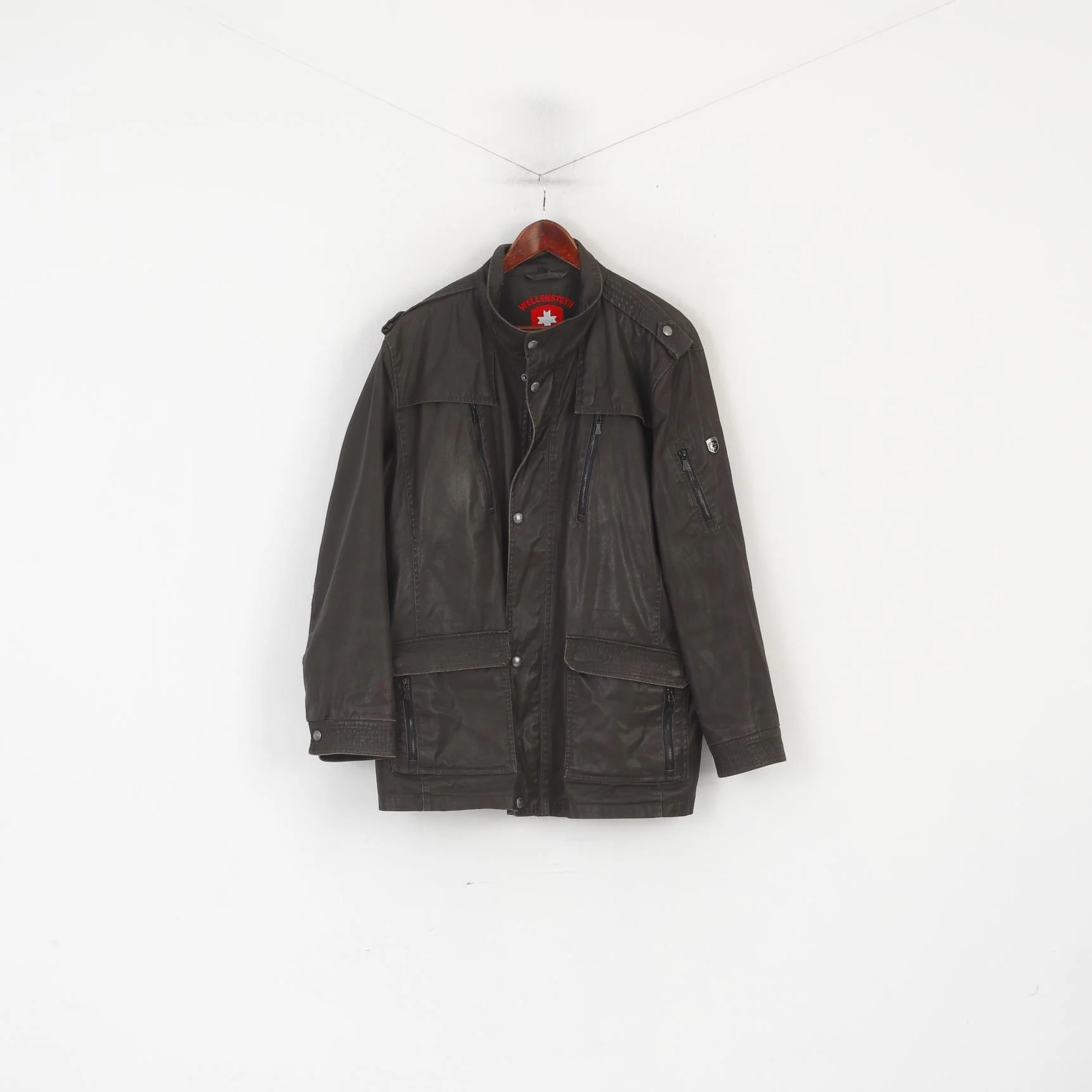 Wellensteyn Montgomery Men XL Jacket Brown Wax Cotton Military Zip Up Top - Image 2