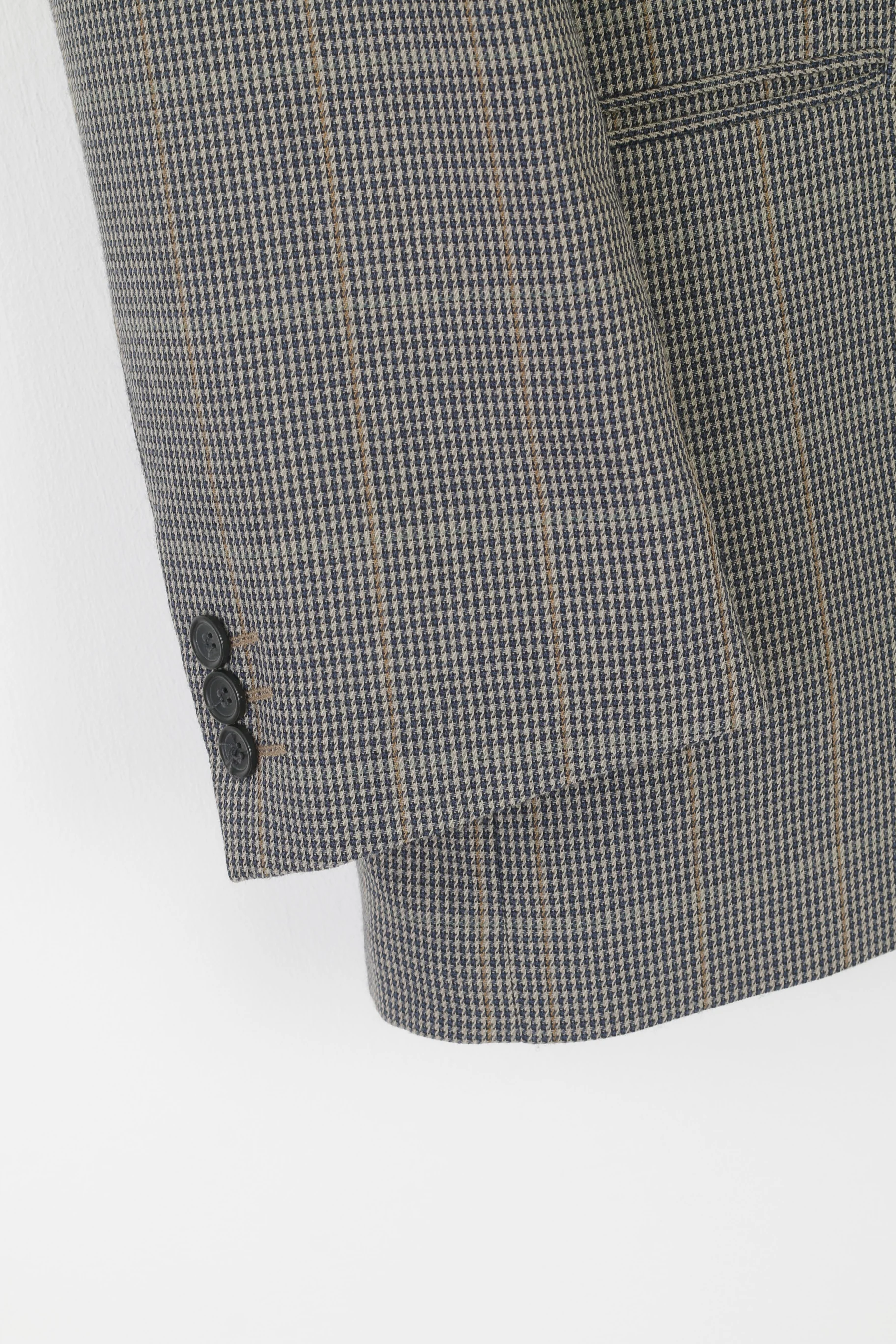 Wellington Executive Men 42 Blazer Navy Wool Houndstooth Vintage Single Breasted Jacket - Image 3