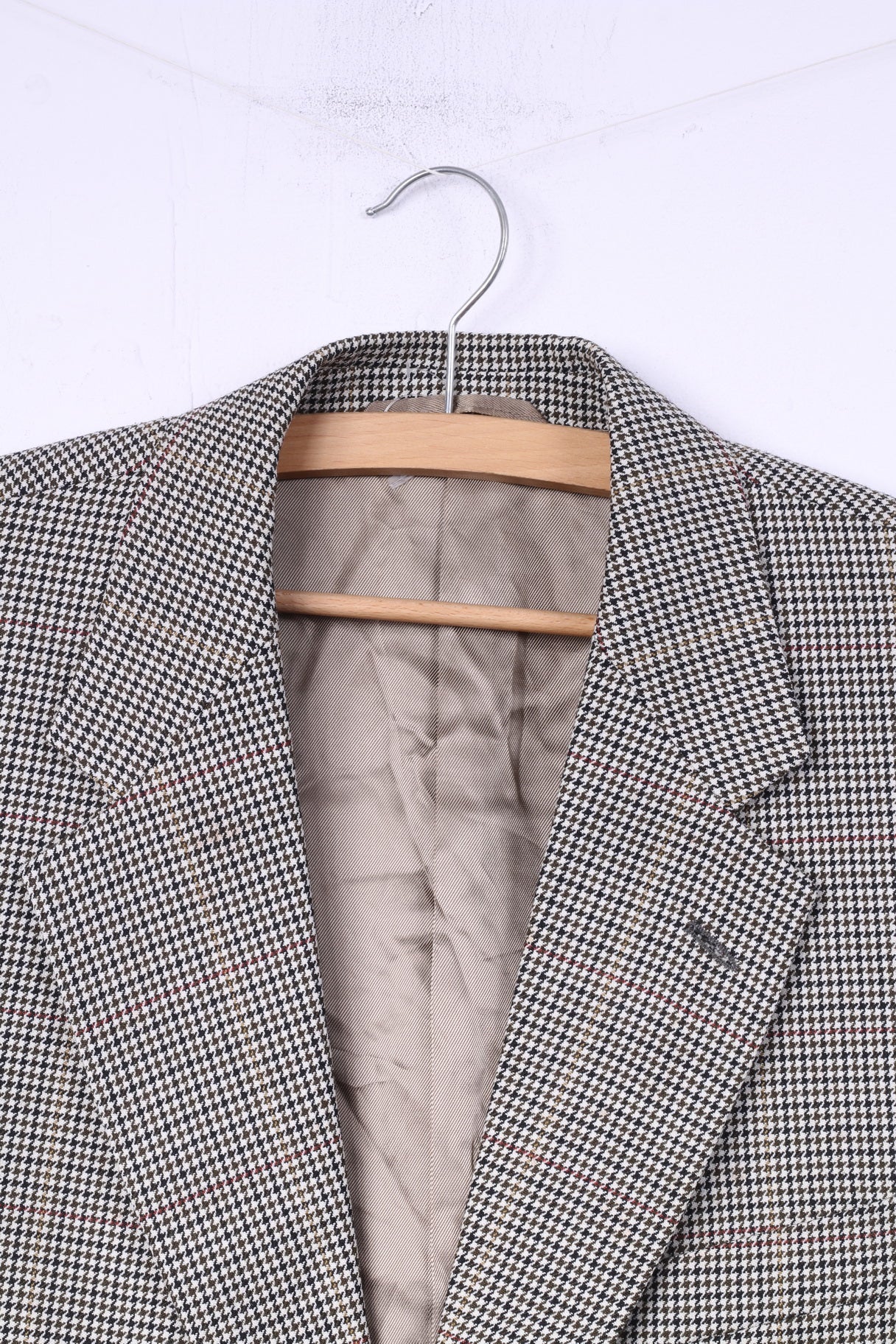 Wellington Executive Mens M/L Blazer Beige Single Breasted Classic Dog Tooth - Image 2
