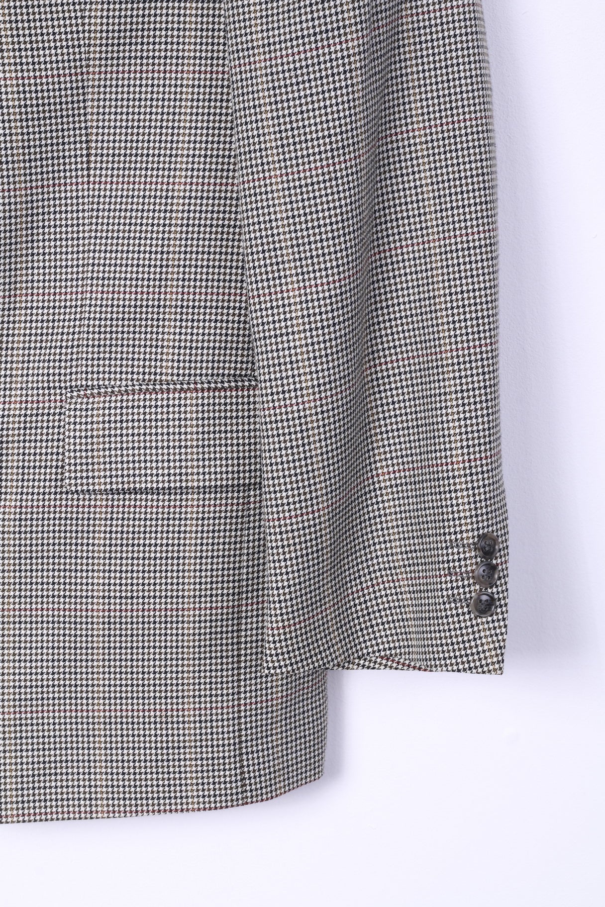 Wellington Executive Mens M/L Blazer Beige Single Breasted Classic Dog Tooth - Image 3