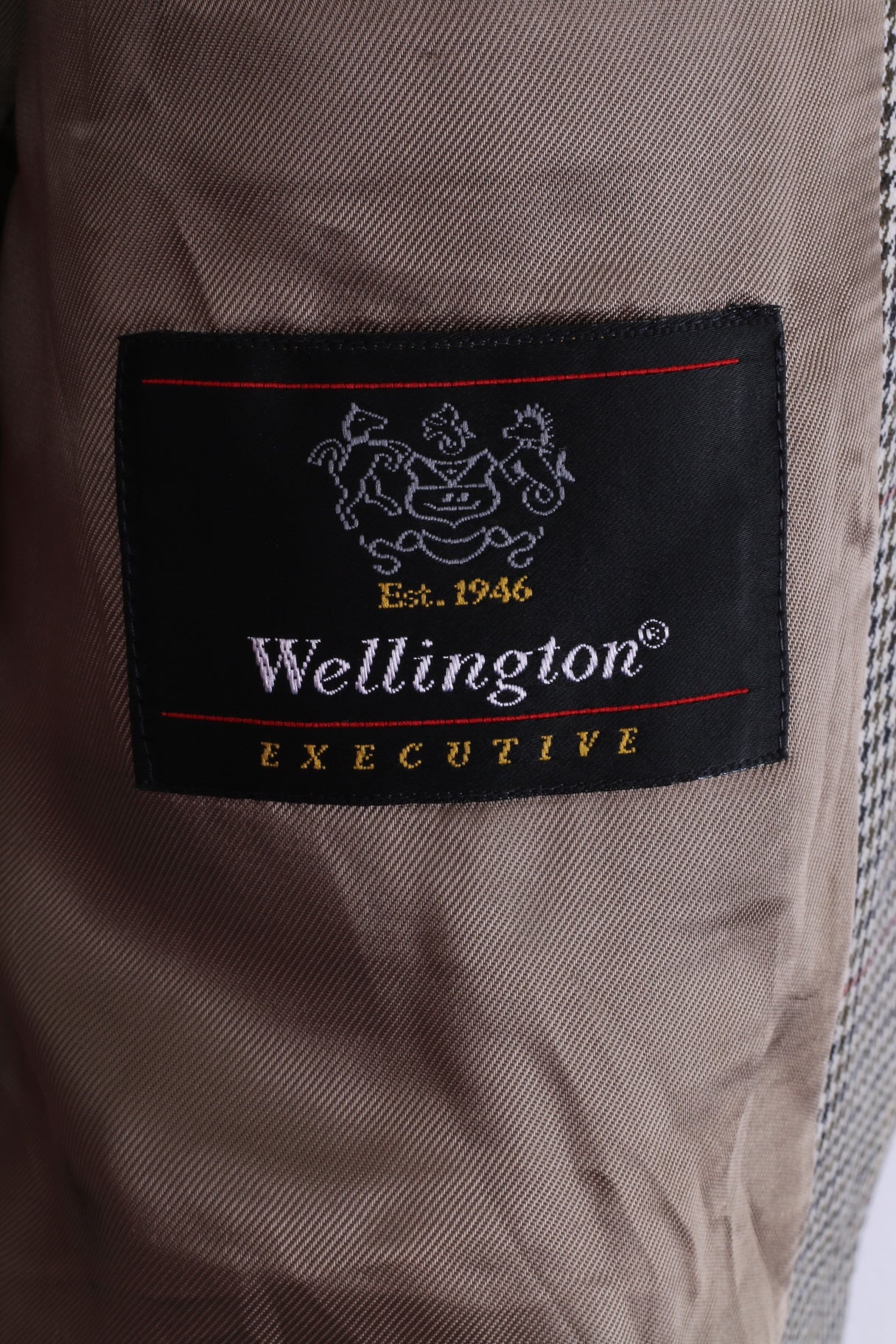 Wellington Executive Mens M/L Blazer Beige Single Breasted Classic Dog Tooth - Image 4