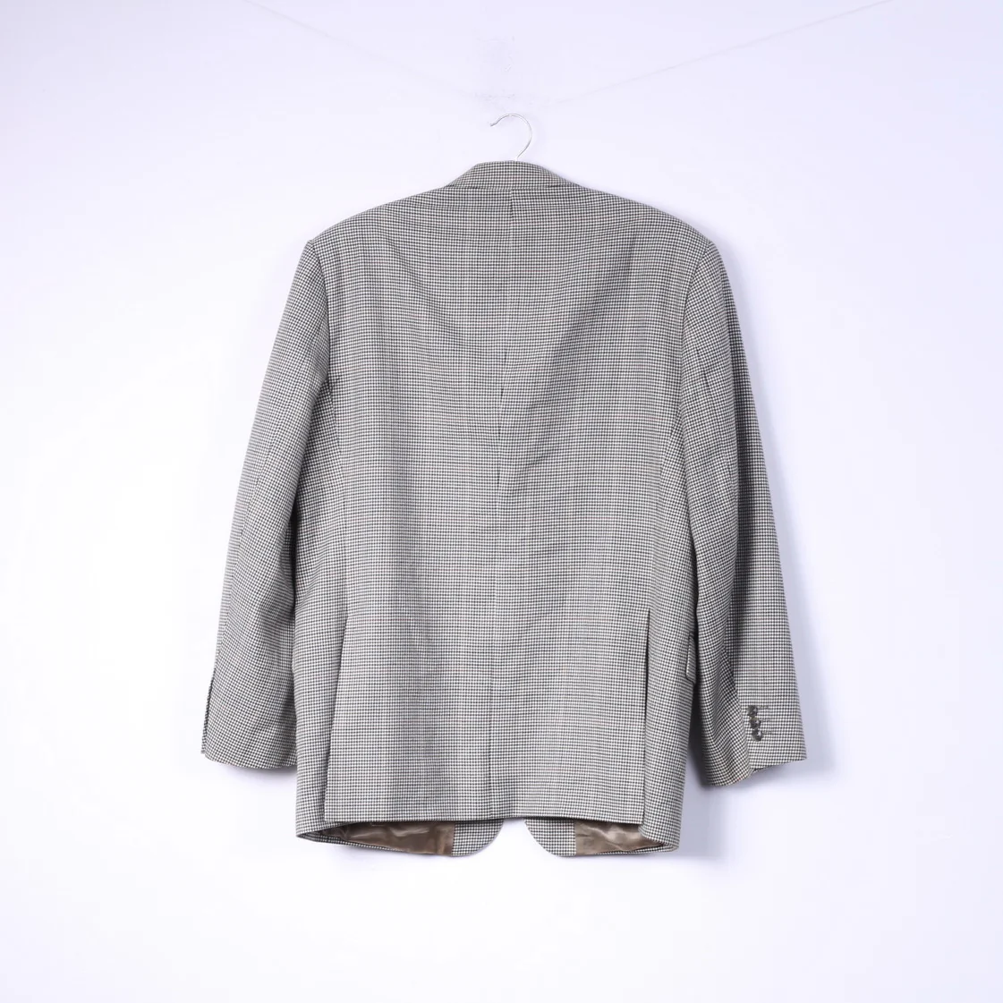 Wellington Executive Mens M/L Blazer Beige Single Breasted Classic Dog Tooth - Image 5