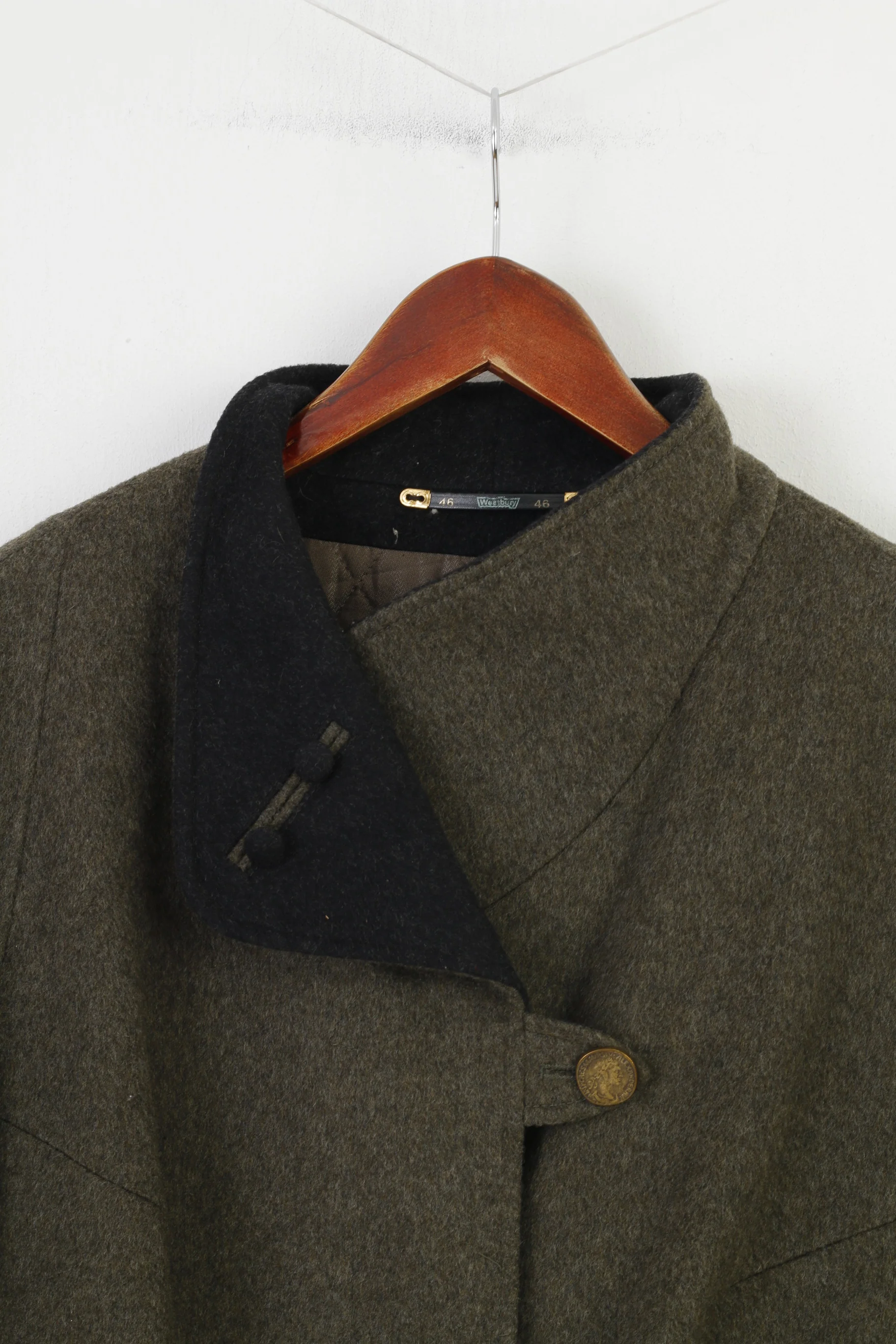 Westbury Woman 46 XL Coat KhakiVintage Wool Bottoms Collar Pockets Shoulder Pads Top - Image 2