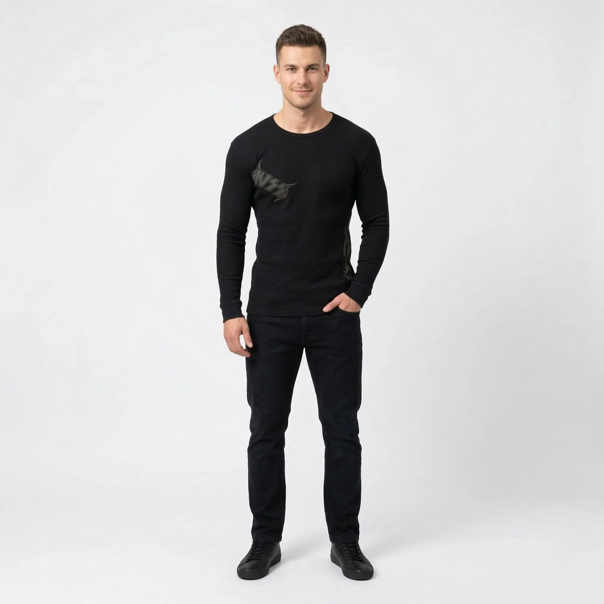 Winterland Classic Rock Men L Long Sleeved Shirt Black KISS Band Music Stretch Top
