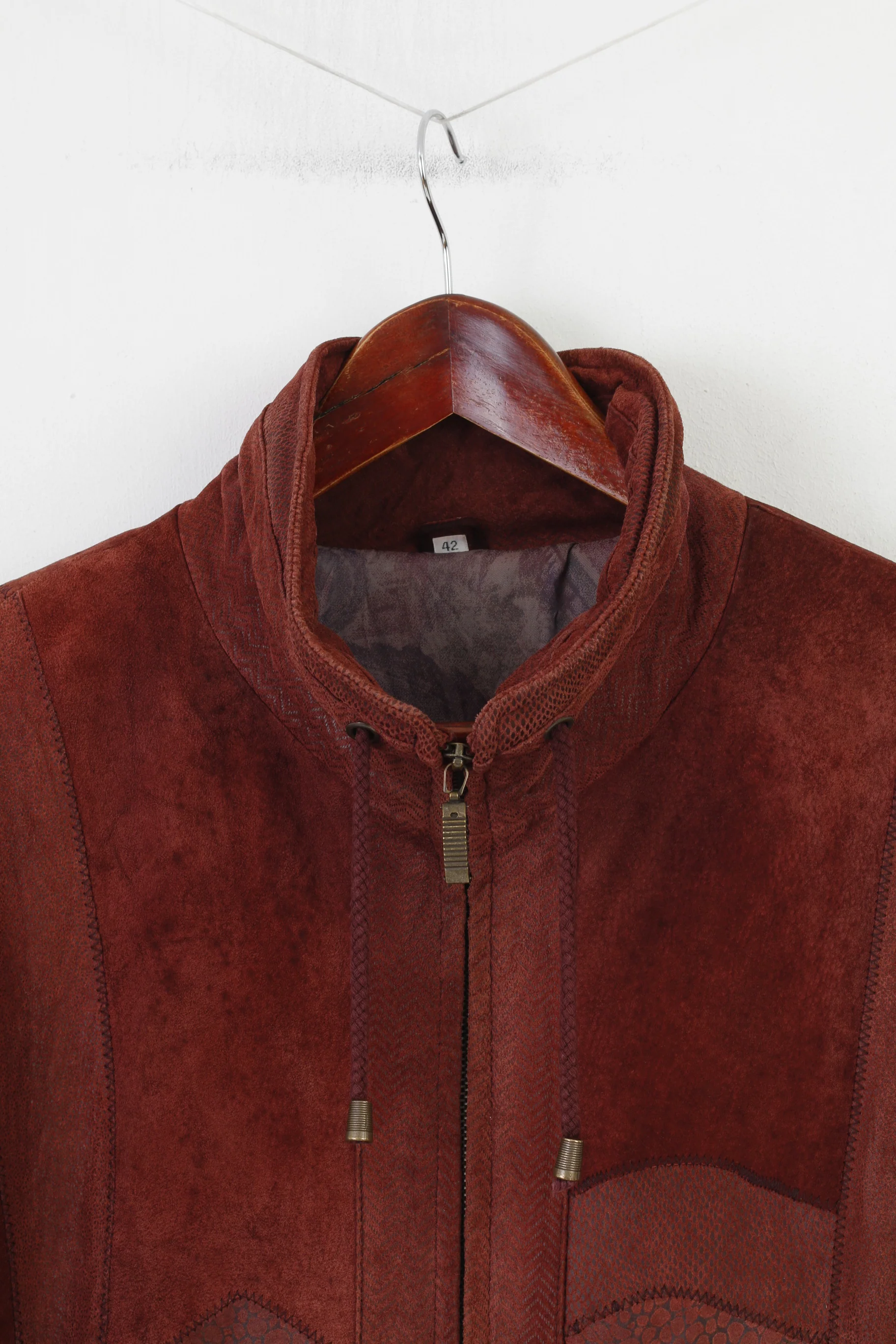 Wohrl Woman 42 XL Jacket Burgundy Leather Full Zipper Collar Padded Vintage Top - Image 2