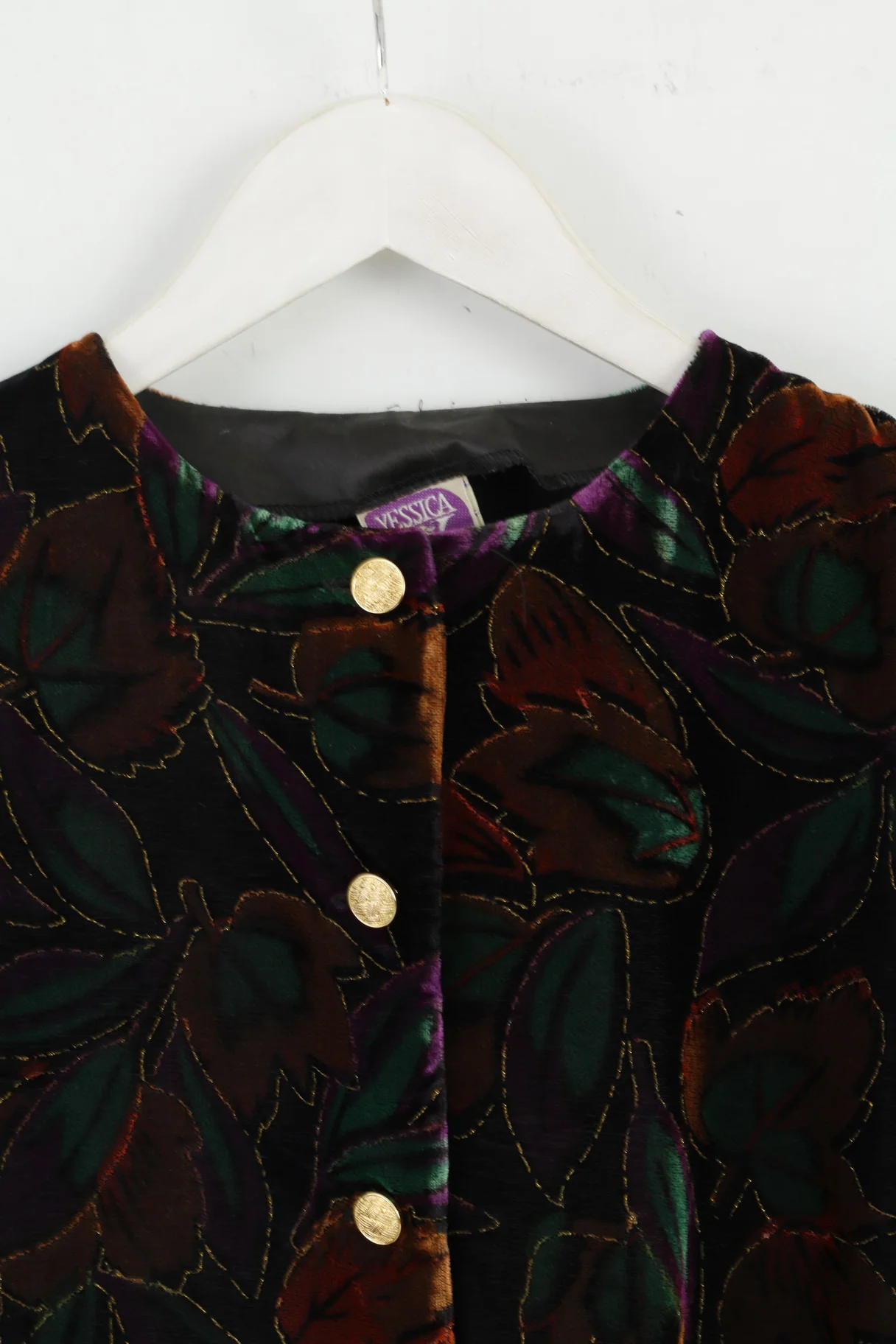 C&A Jessica Womens 42 L Skirt Suit Blazer Skirt Black Floral Vintage Gold Detailed - Image 2