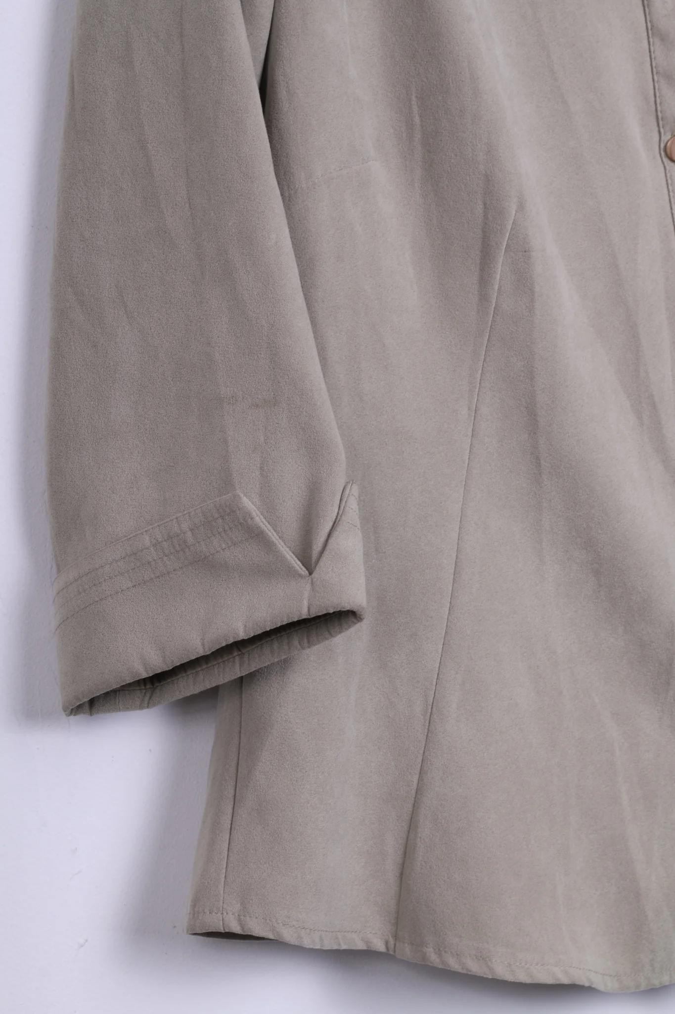 Womens 42 L/XL Suede Blouse Shirt Light Khaki 3/4 Sleeves Top - Image 2