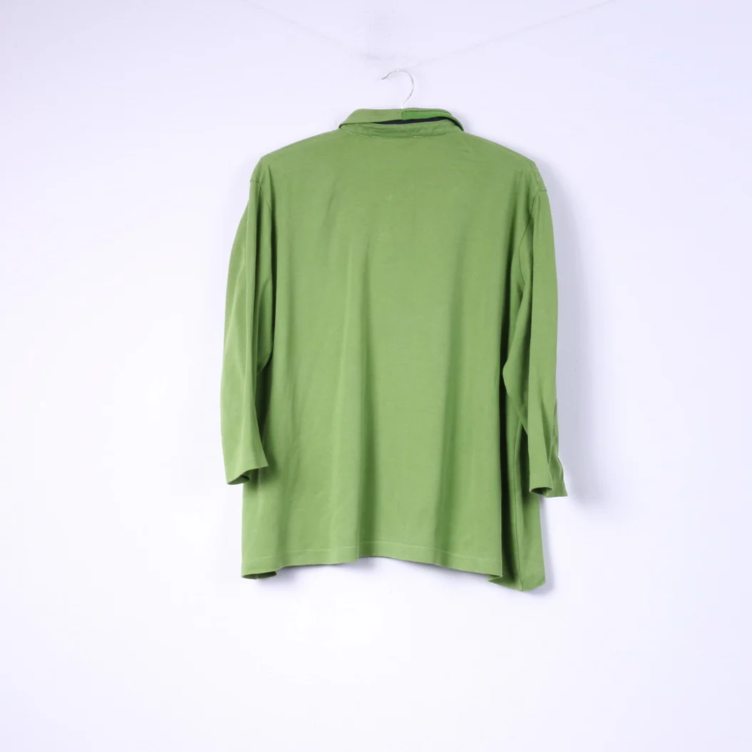 Womens 50 2XL Polo Shirt Green Buttons Detailed 7/8 Sleeve Top Cotton - Image 6