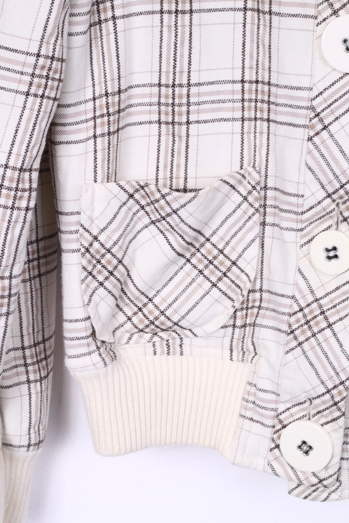 Womens M 12 38 Jacket Big Buttons Check White Single Breasted Cotton - Image 3