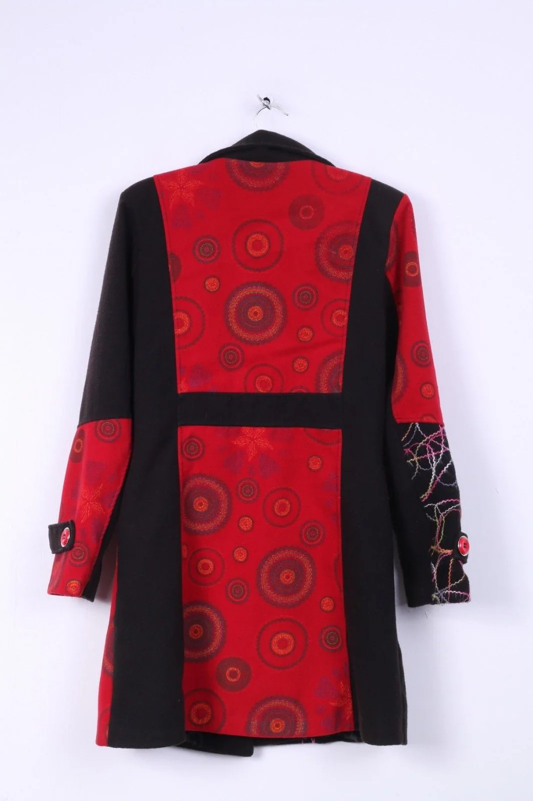 Women's S Coat Black Red Embroidered Big Buttons Fitted Spring Top - Image 5