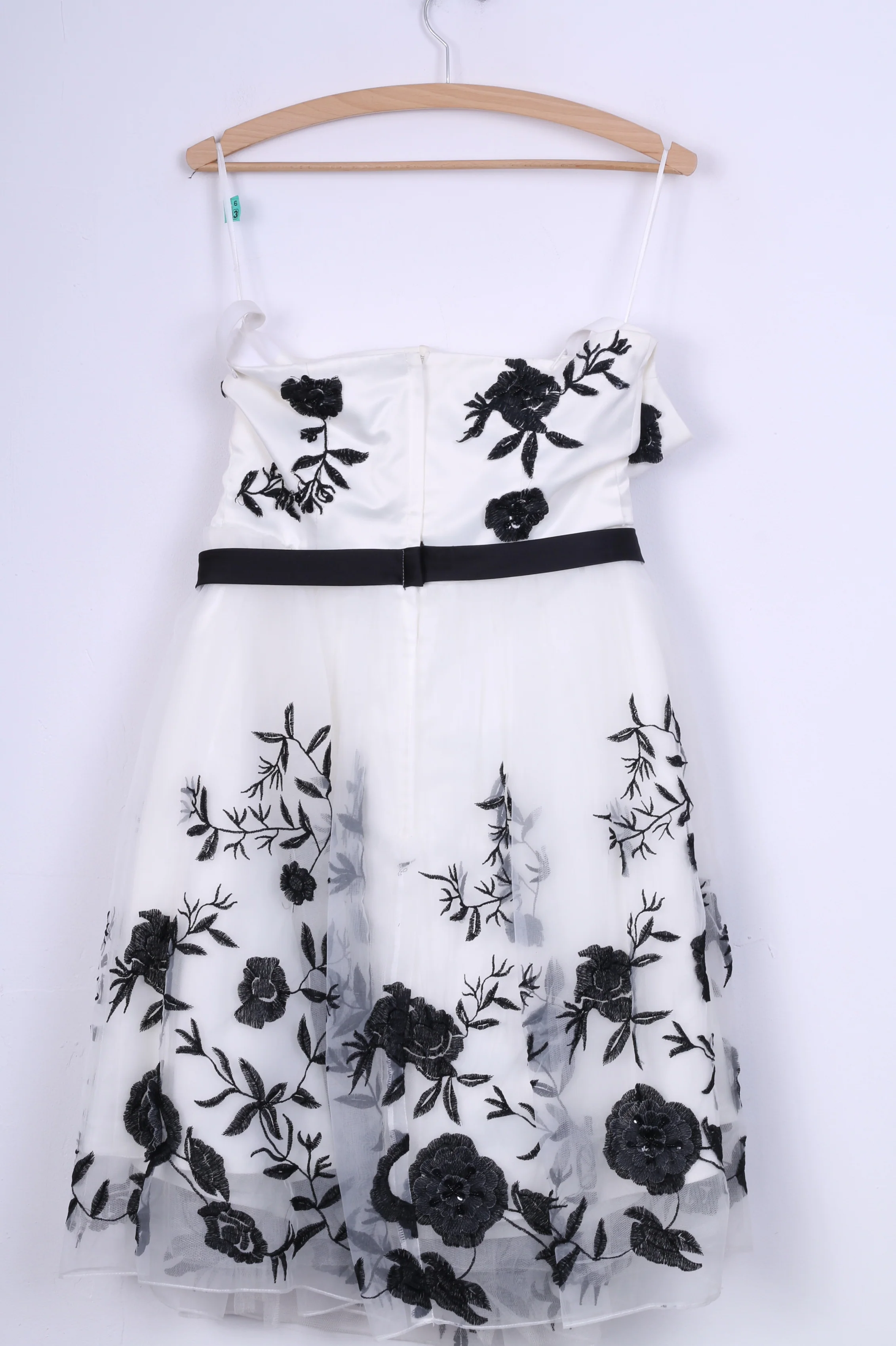 Womens M Midi Dress White Roses Tulle Party Wedding - Image 5
