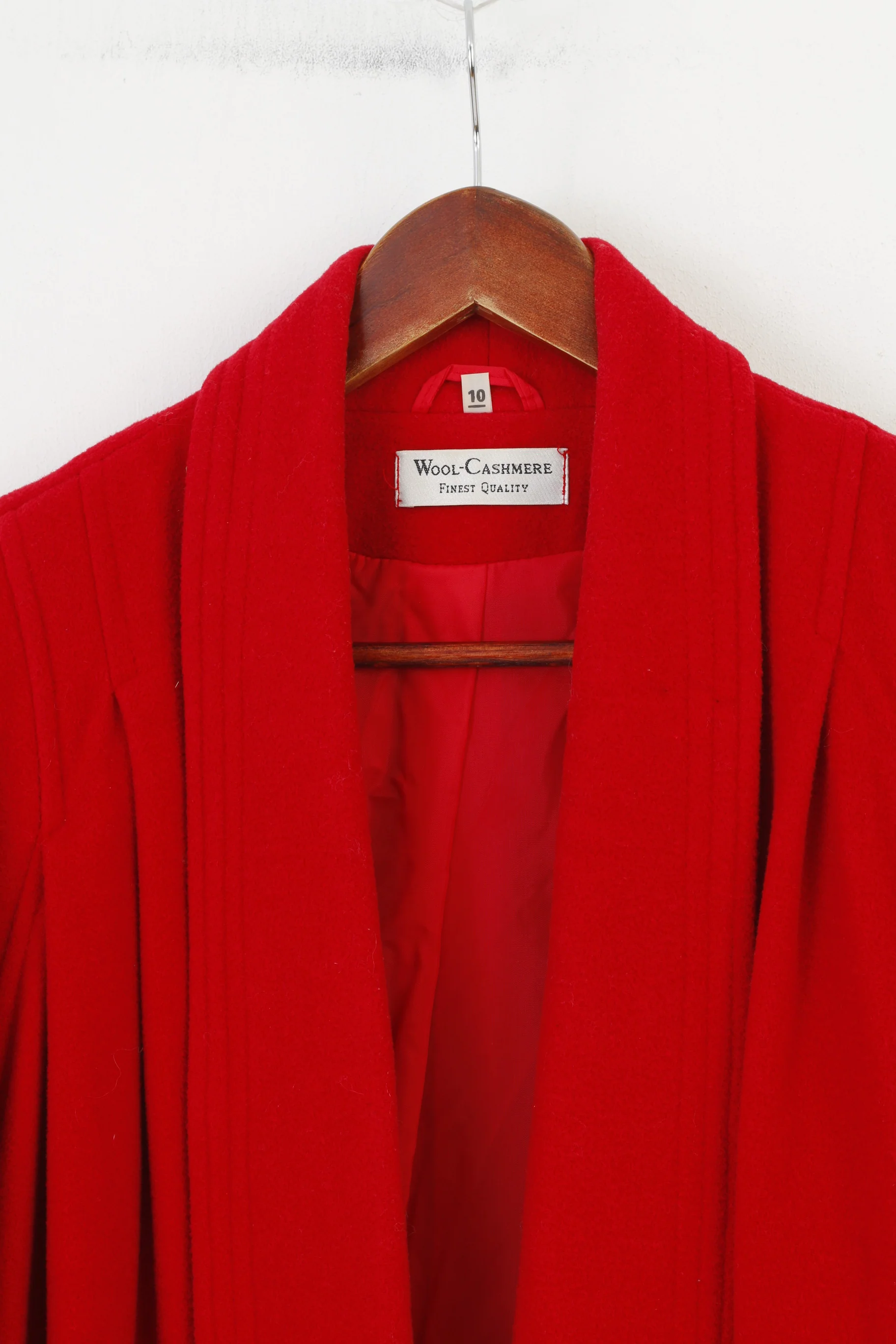 Wool-Cashmere Woman 10 XXL Coat Red Collar Finest Quality Wool Open Front Vintage Oversize Top - Image 2