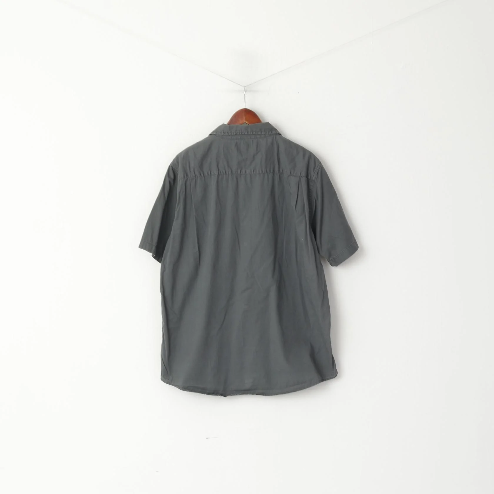 Wrangler Men L Casual Shirt Grey Cotton Sportswear Short Sleeve Retro Top - Image 6