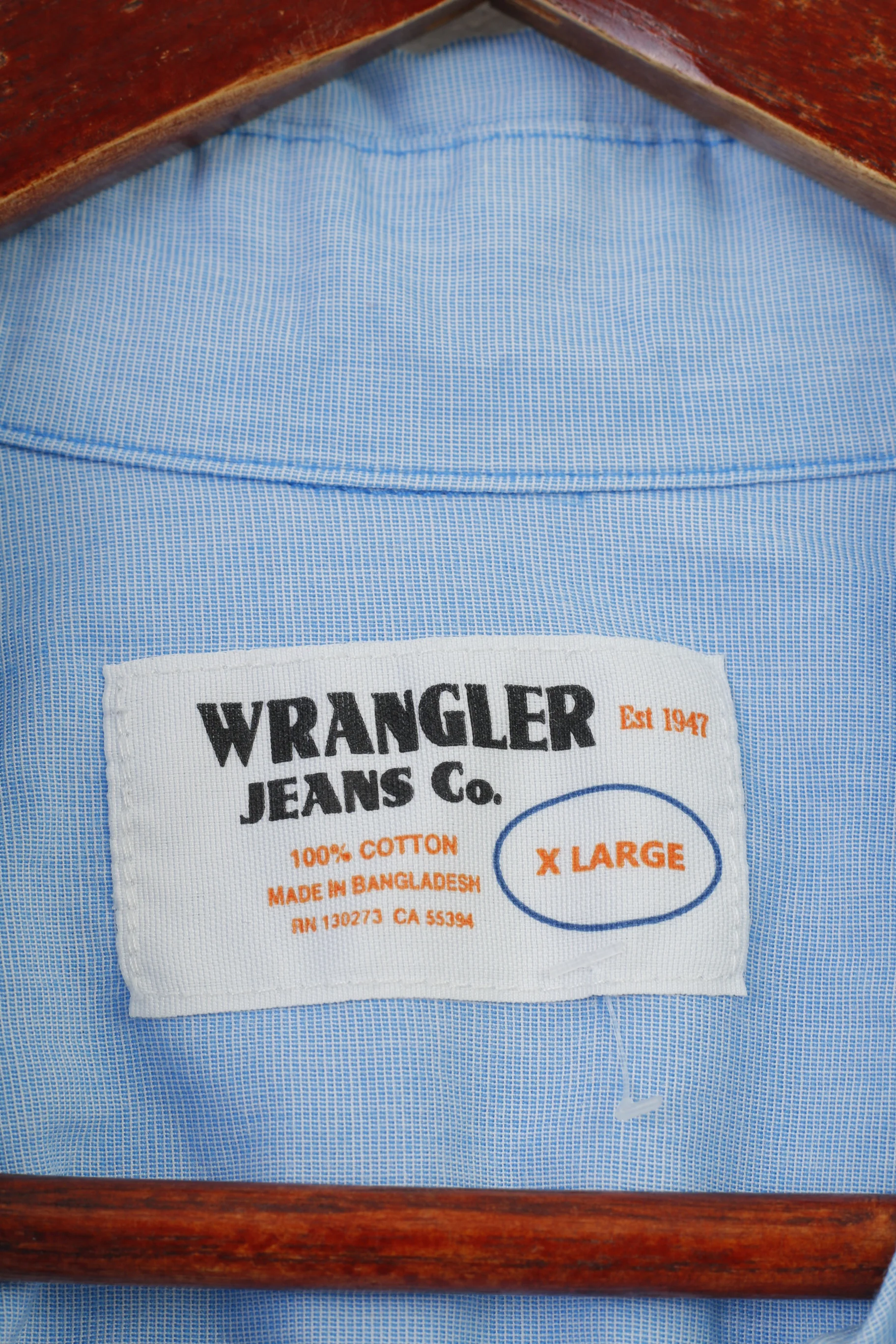 Wrangler Men XL Casual Shirt Blue Cotton Collar Long Sleeve Pockets Elegant Top - Image 5