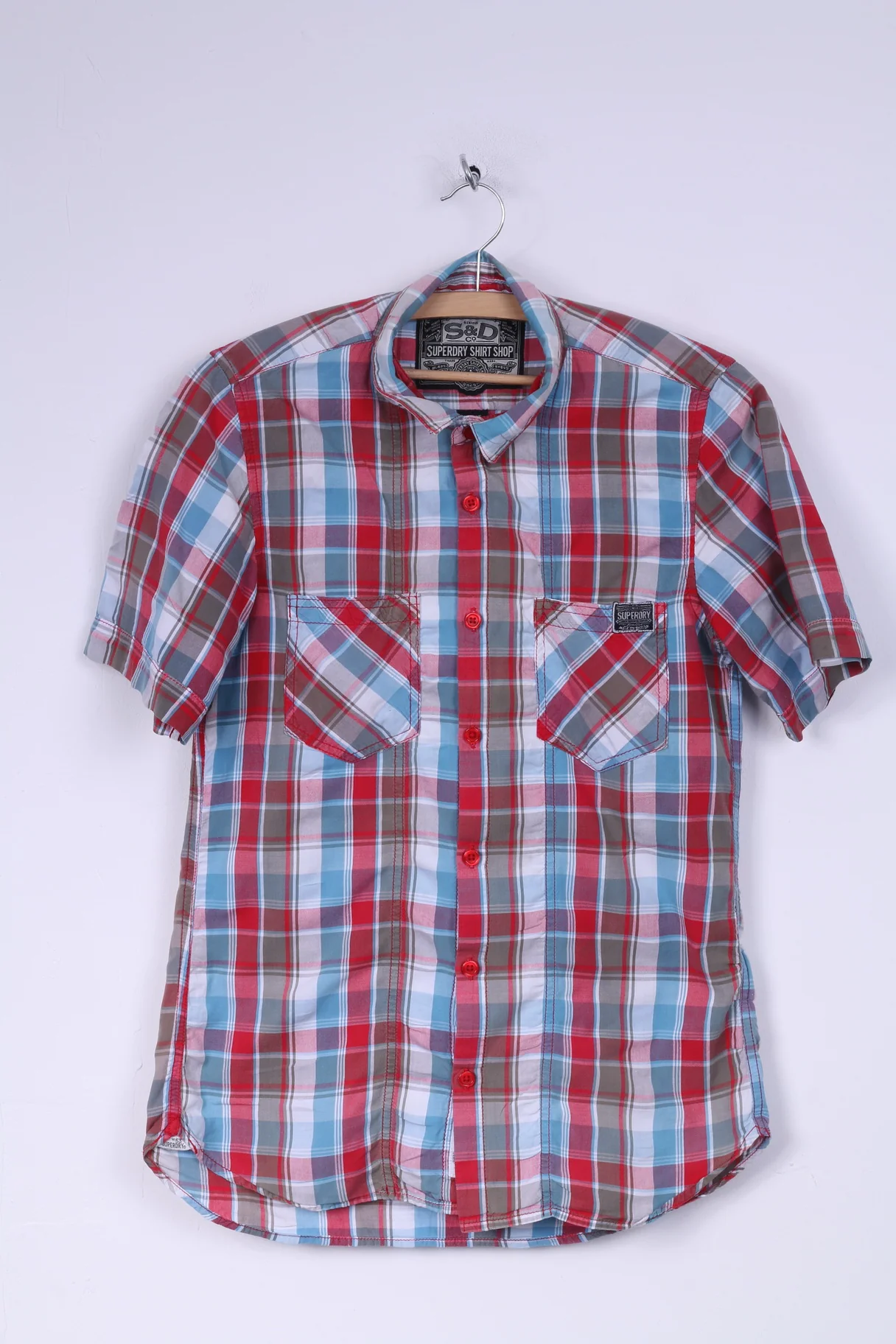 Superdry Mens L Casual Shirt Short Sleeve Check Multi