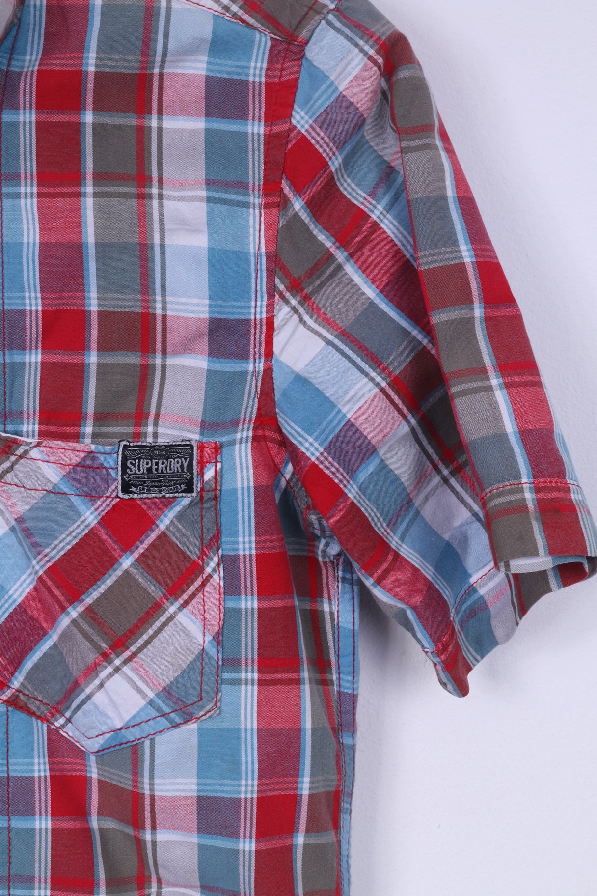Superdry Mens L Casual Shirt Short Sleeve Check Multi - Image 3