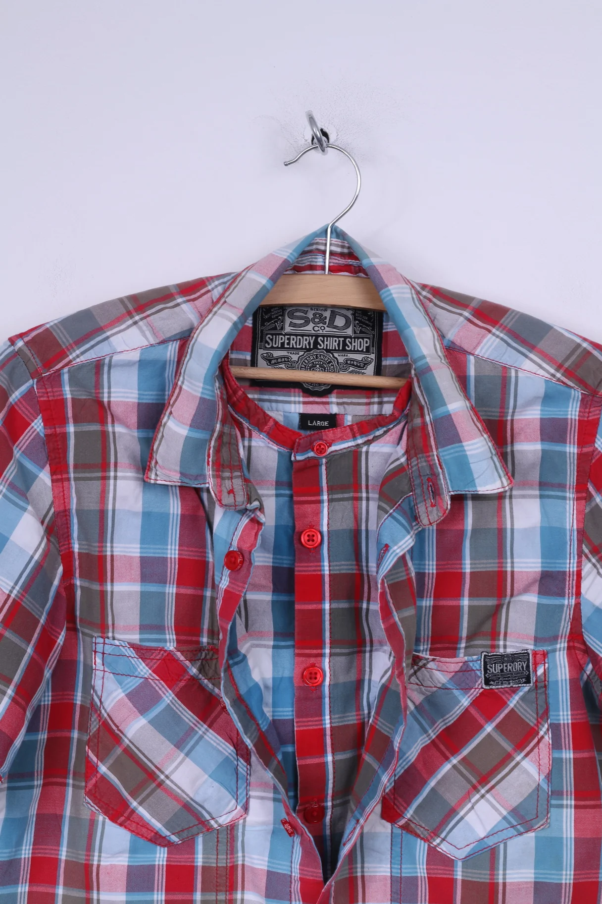 Superdry Mens L Casual Shirt Short Sleeve Check Multi - Image 4