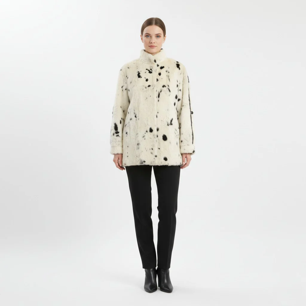 Wyhid Pelze Women L Jacket Beige Spotty Fut Leather Buttoned Boho Top