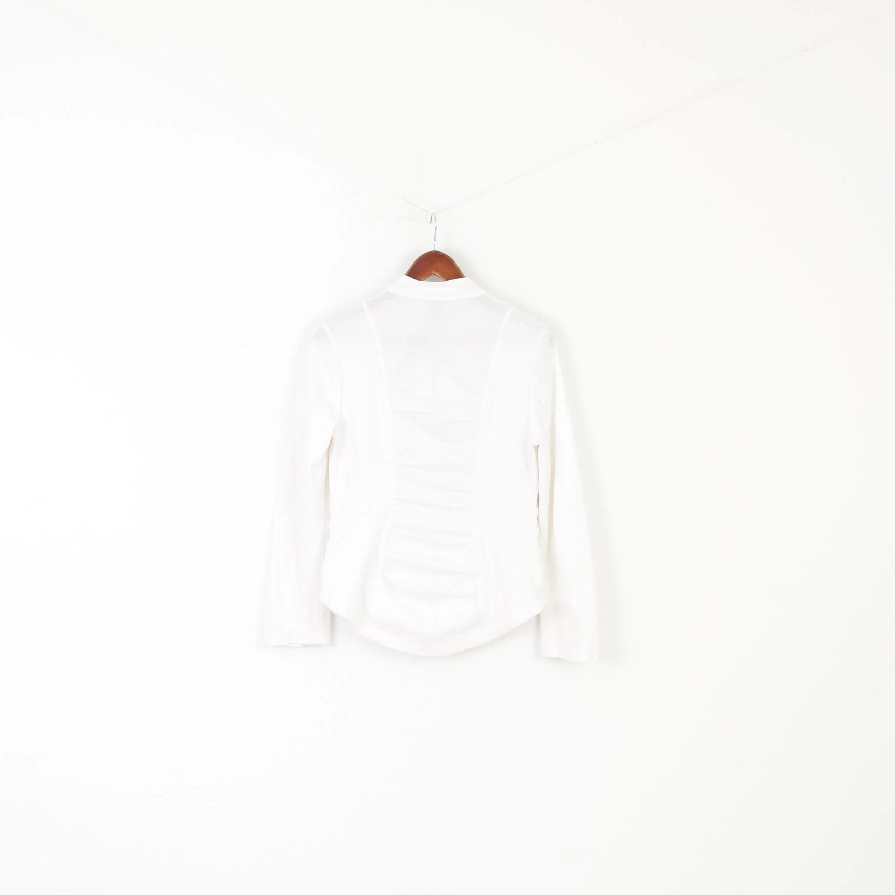 XCVI Women M Jacket White Cotton Lycra Fit Full Zipper Stretch Raw Edge Top - Image 5
