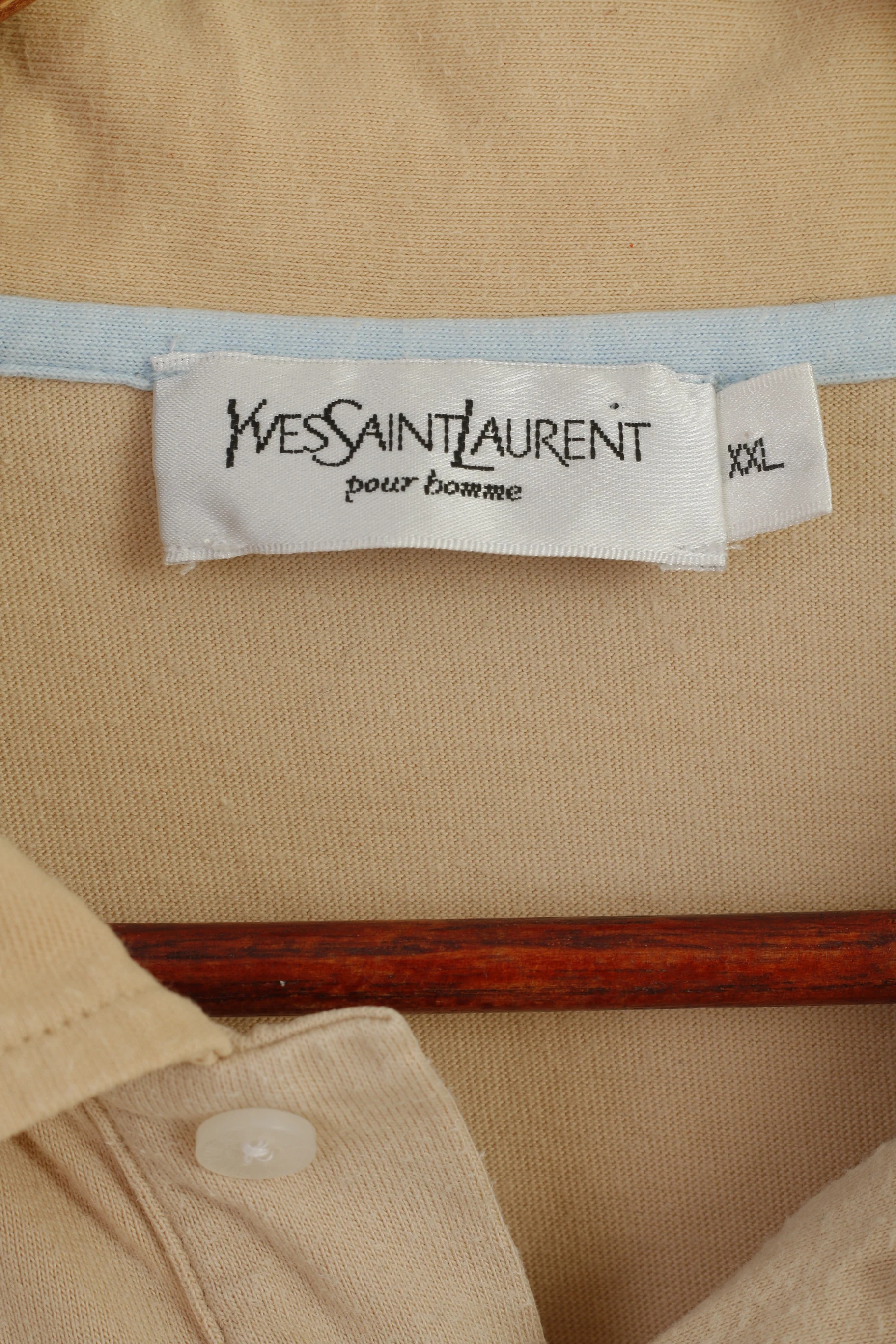 Yves Saint Laurent Men XXL Polo Shirt Beige Cotton Vintage Classit Detailed Buttons Top - Image 3