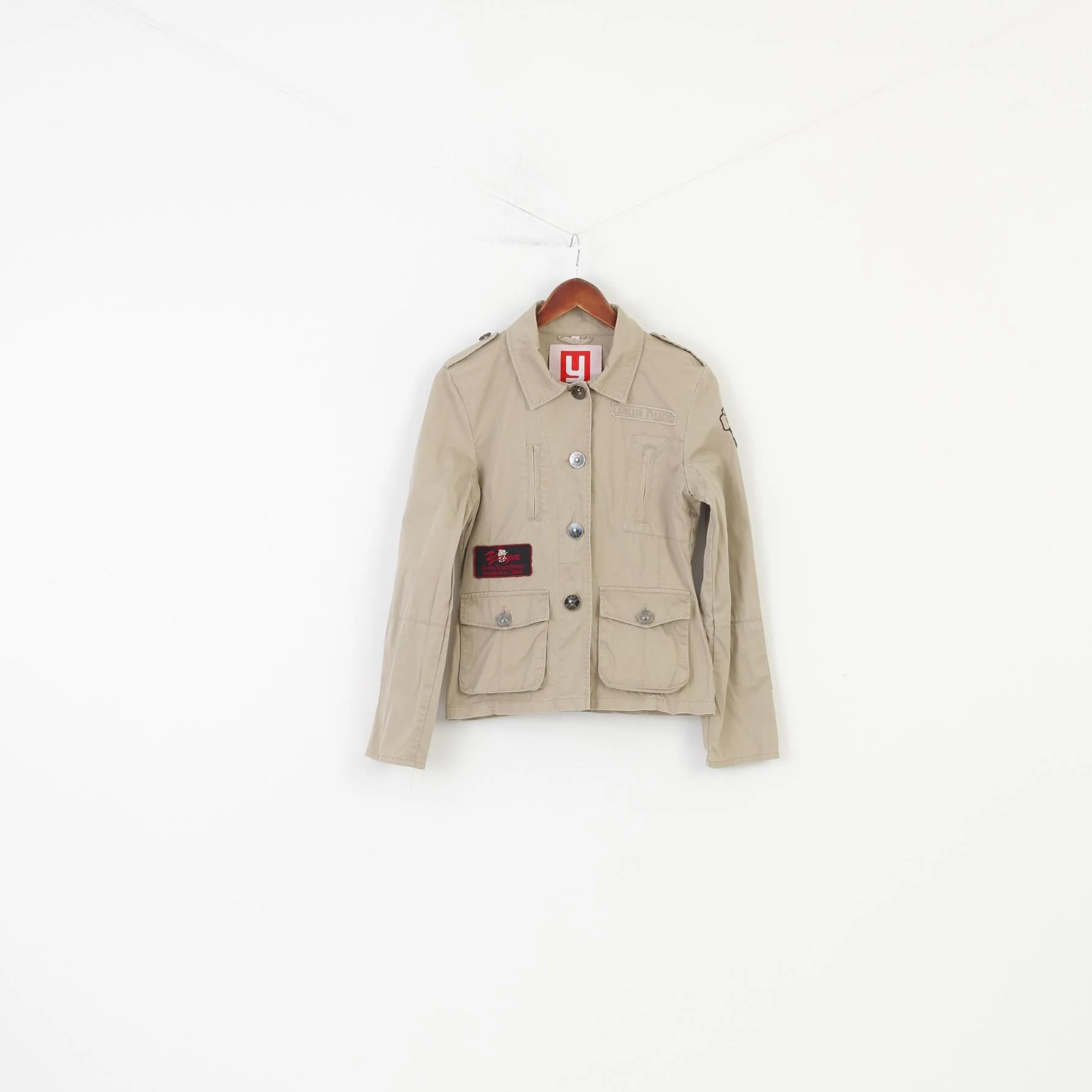 Yaya Woman S Jacket Beige Bottoms Collar Jeans Department Pockets Cotton Top