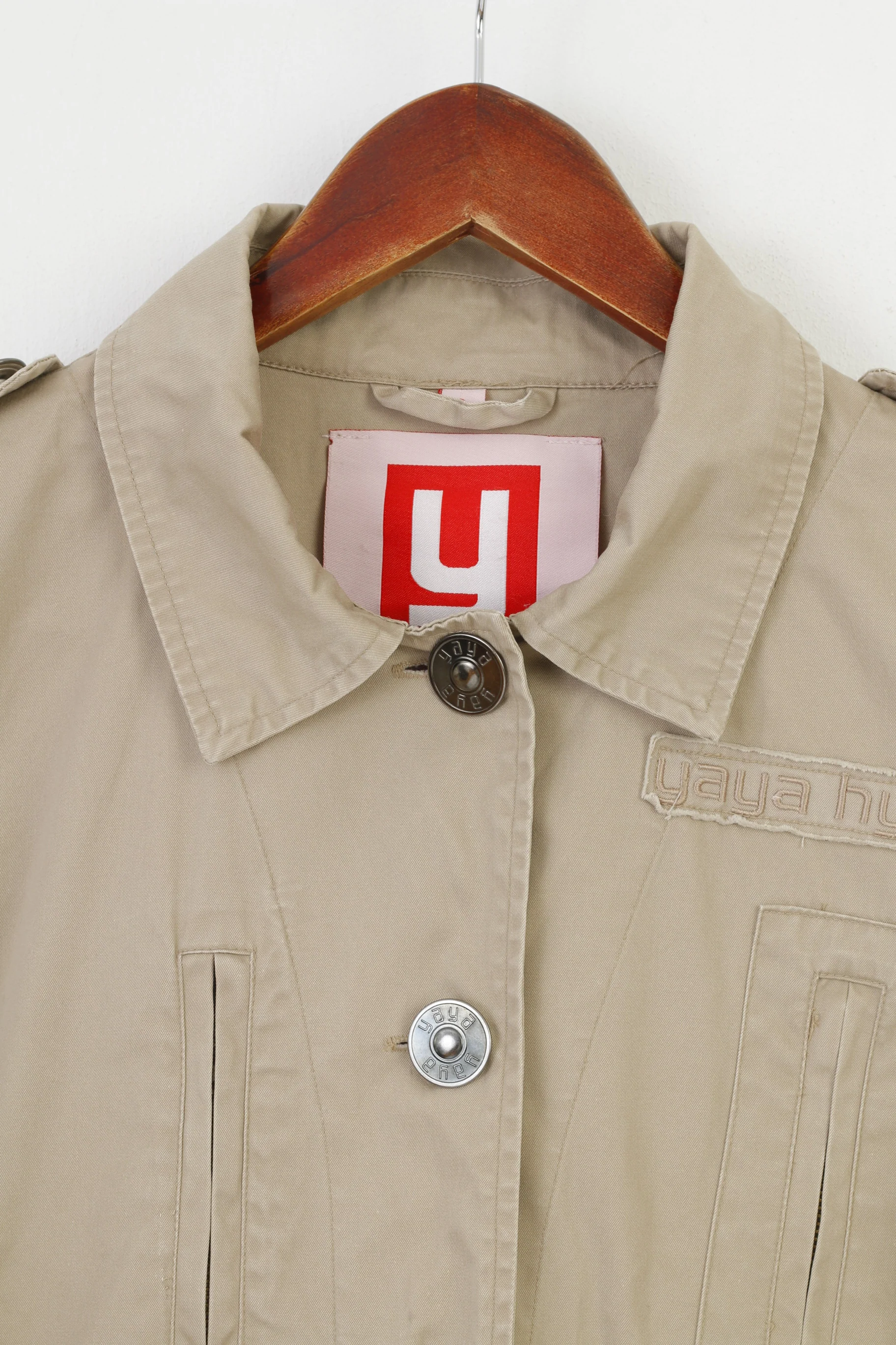 Yaya Woman S Jacket Beige Bottoms Collar Jeans Department Pockets Cotton Top - Image 2