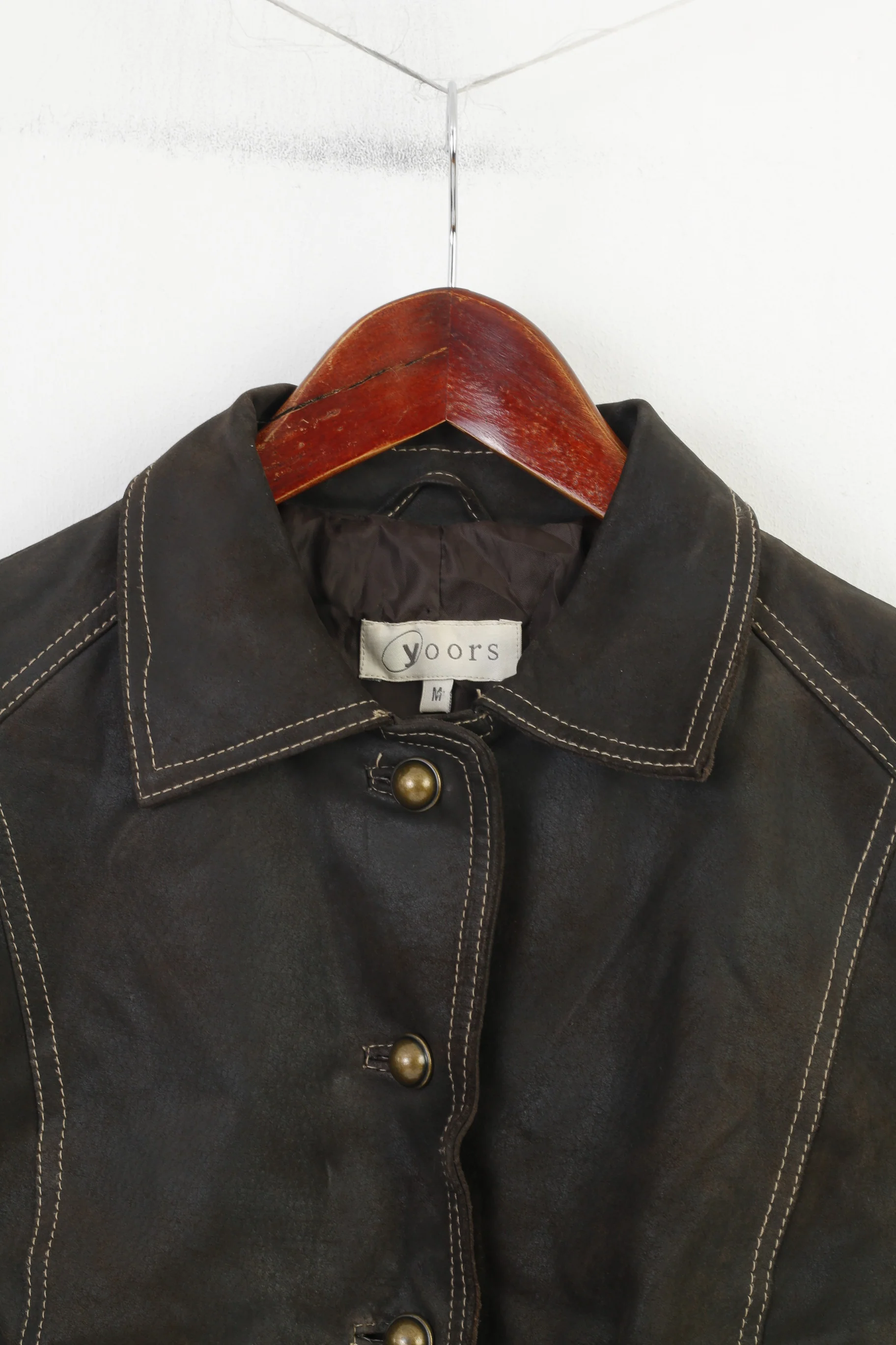Yoors Women M Leather Jacket Gold Buttons Brown Suede Vintage Top - Image 2