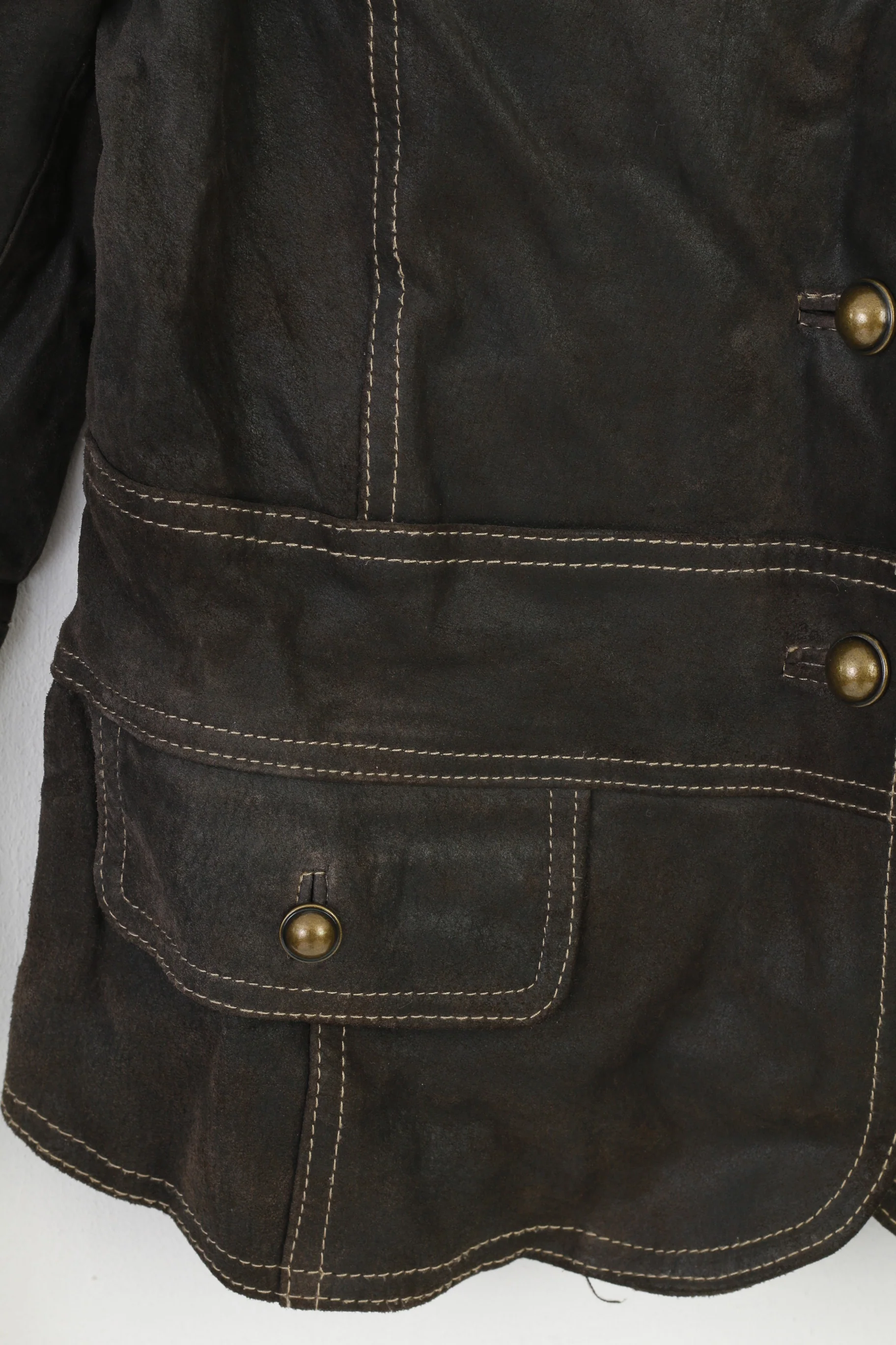 Yoors Women M Leather Jacket Gold Buttons Brown Suede Vintage Top - Image 4
