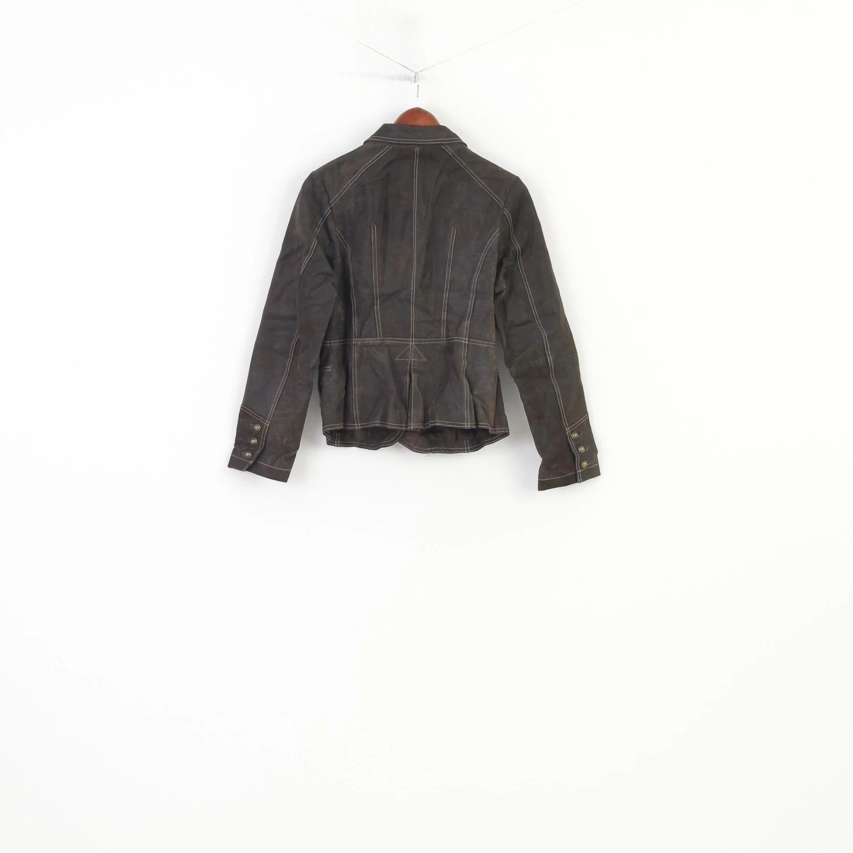 Yoors Women M Leather Jacket Gold Buttons Brown Suede Vintage Top - Image 7